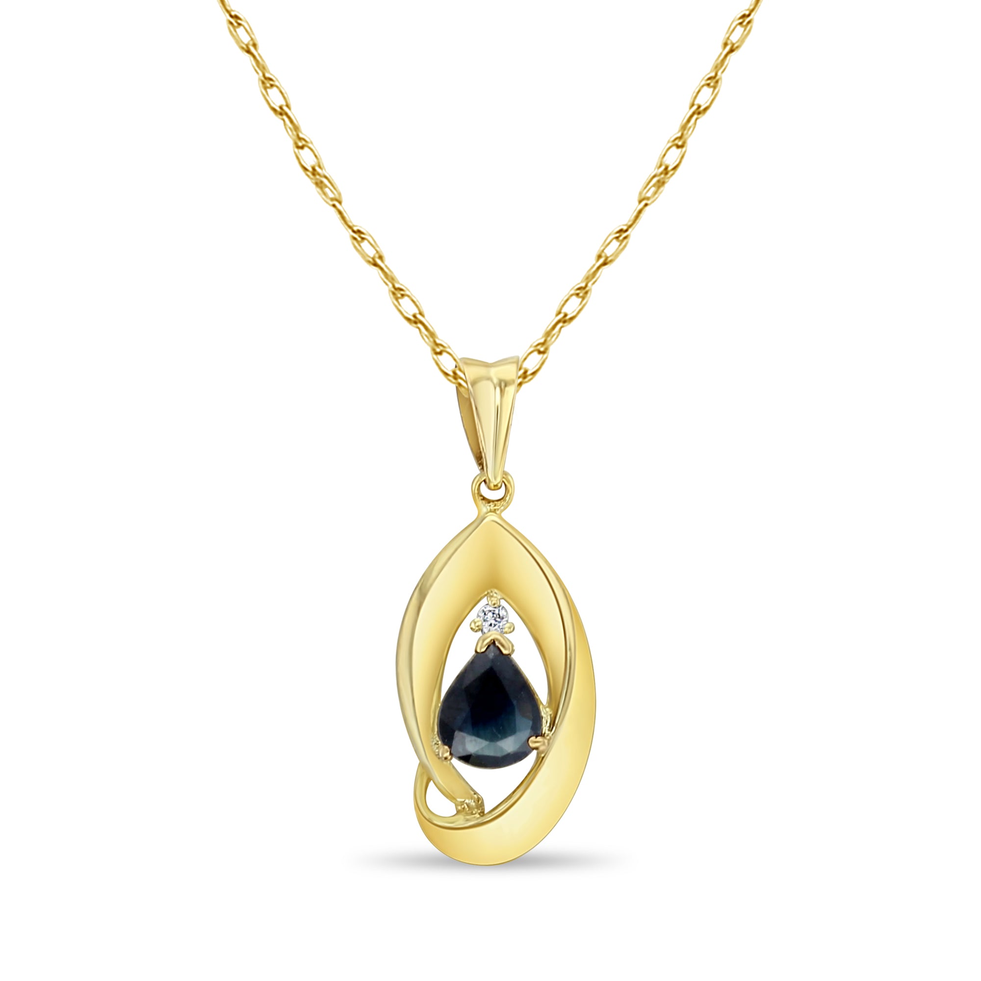 Gold Sapphire Diamond Necklace 14k Yellow Gold