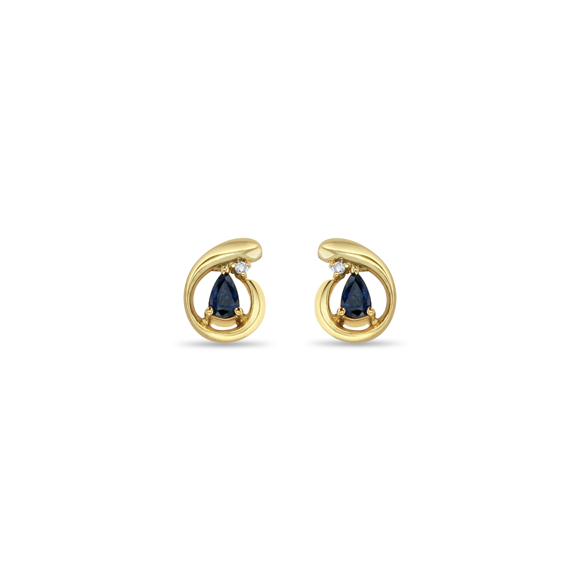 Clous d'oreilles en saphir en forme de poire avec accent doré en or jaune 14 carats