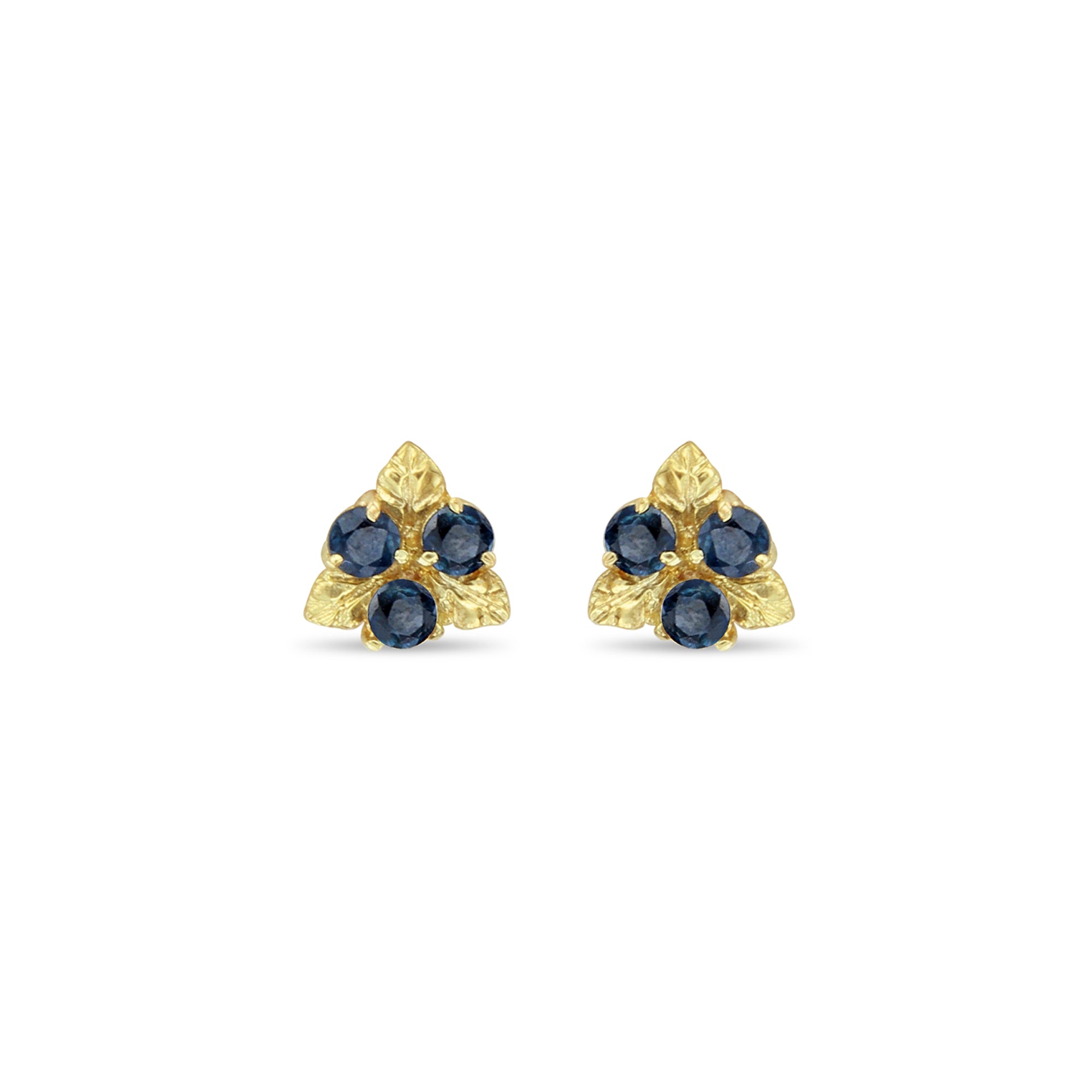 Sapphire Leaf Studs 14k Yellow Gold