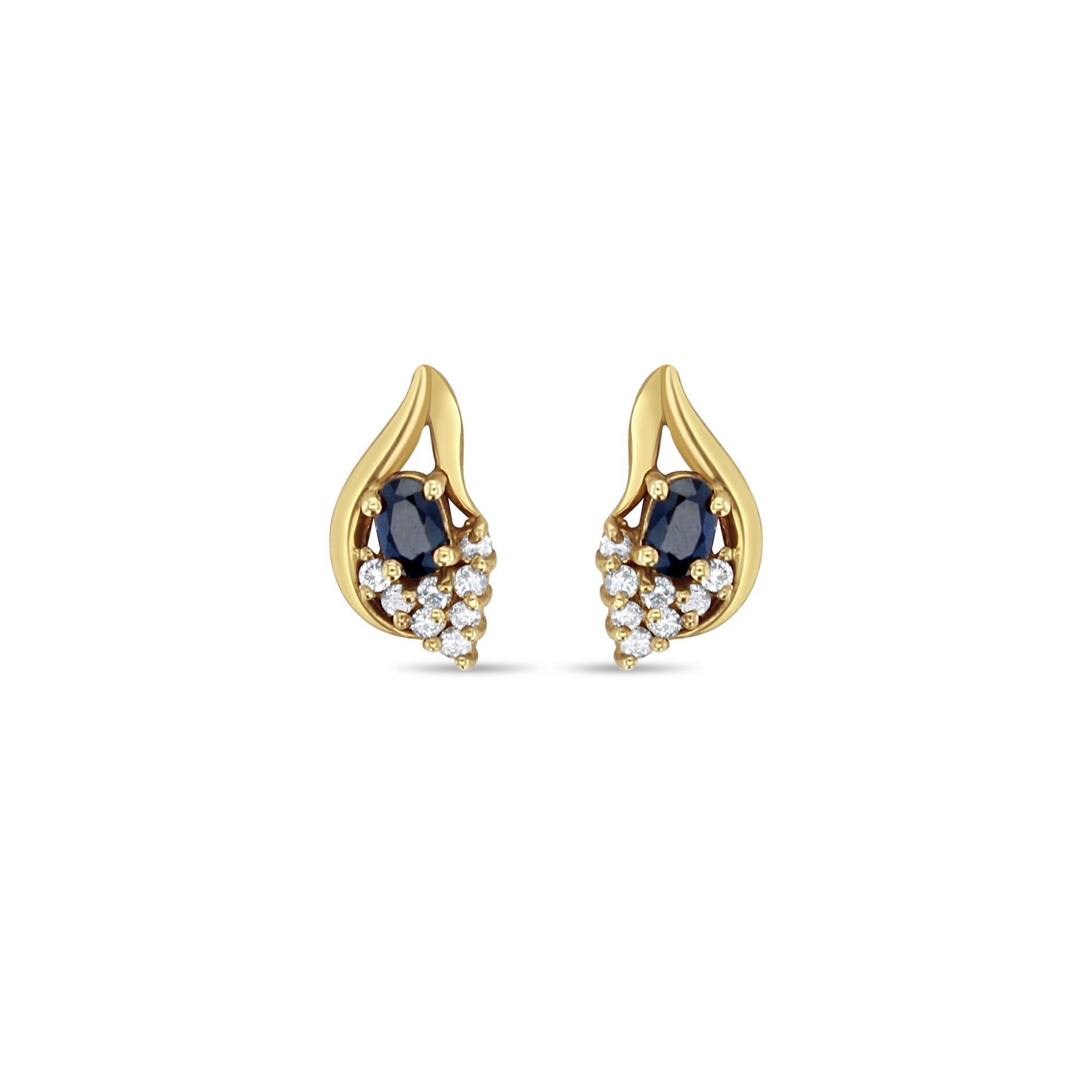 Boucles d'oreilles saphir et diamant en or jaune 14 carats