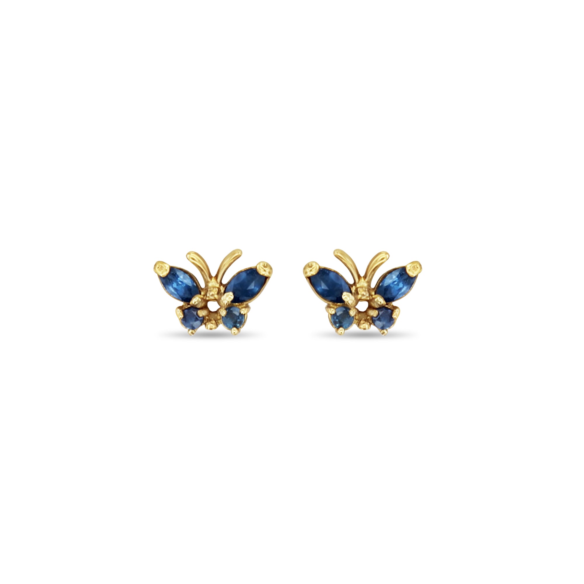 Sapphire Butterfly Shaped Studs 14k Yellow Gold