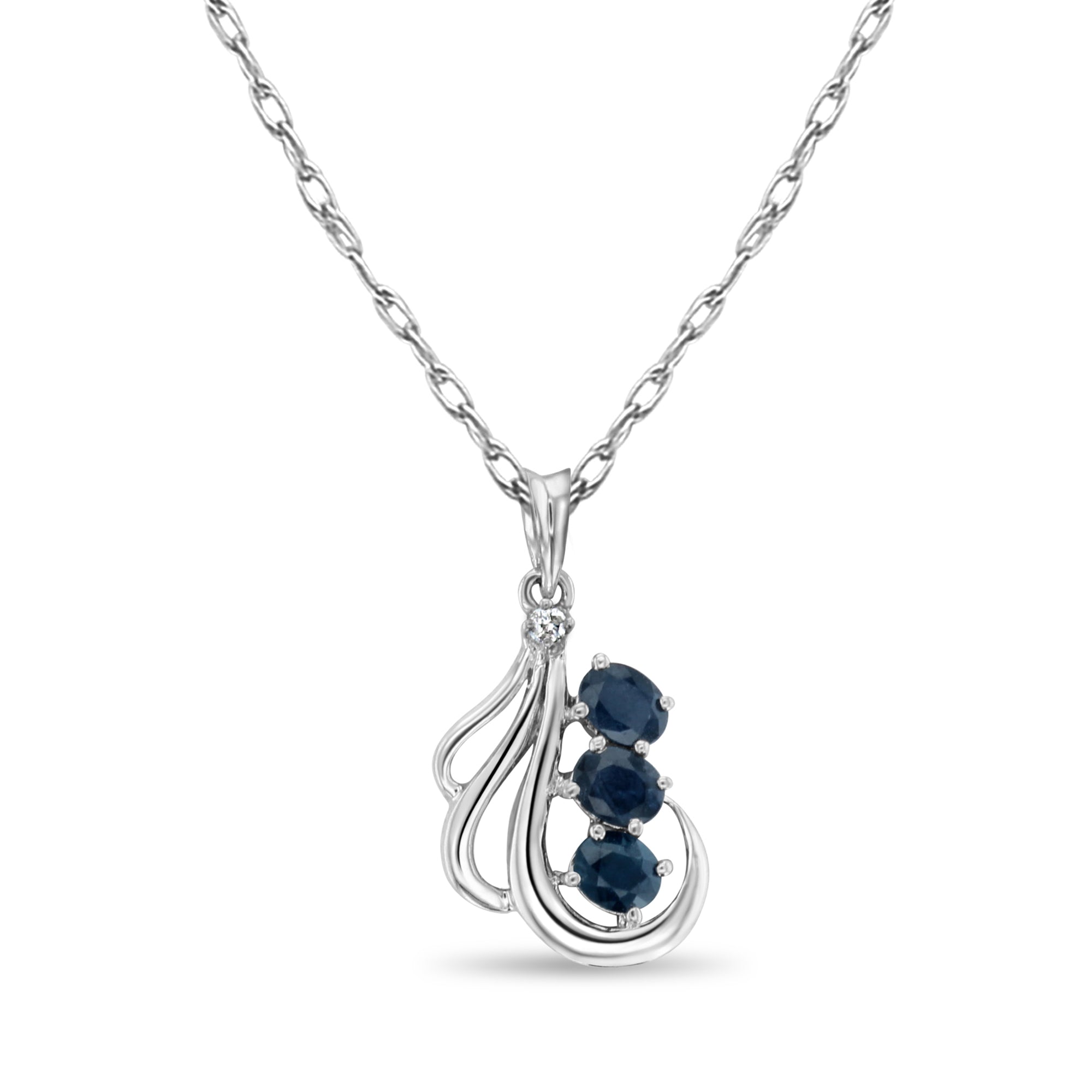 Three Sapphire White Gold Necklace