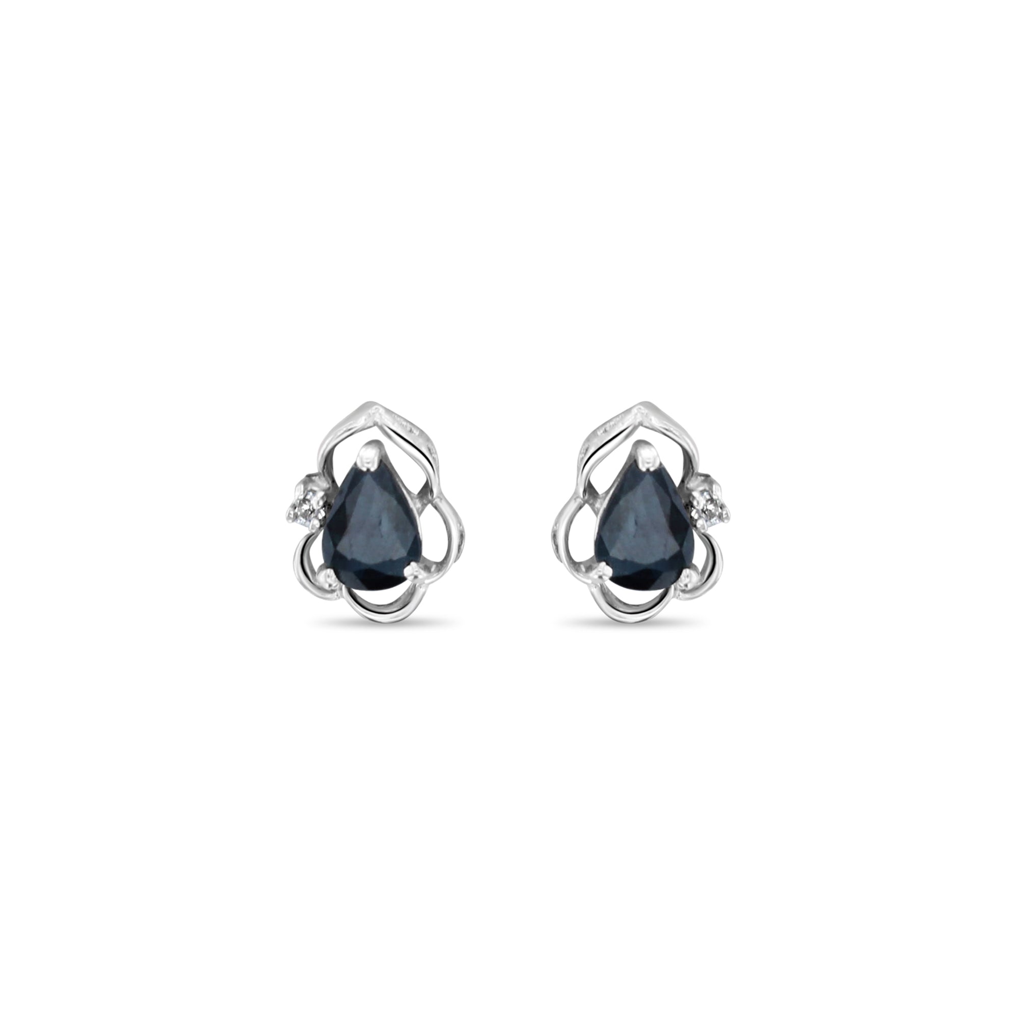 Clous d'oreilles en or blanc 14 carats avec saphir en forme de poire et accents de diamants