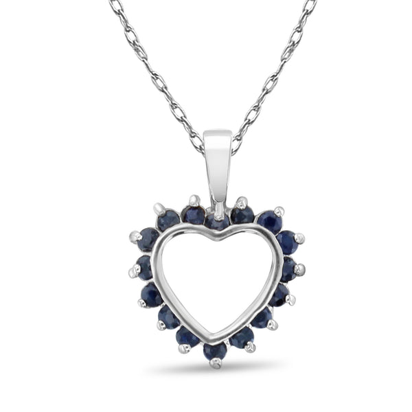 Heart Shaped Sapphire Necklace 14k White Gold