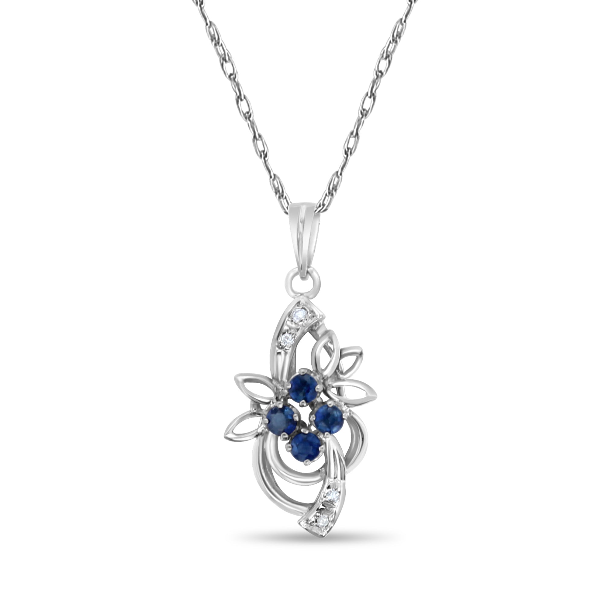 Sapphire Flower Gold Necklace with Diamond Accent