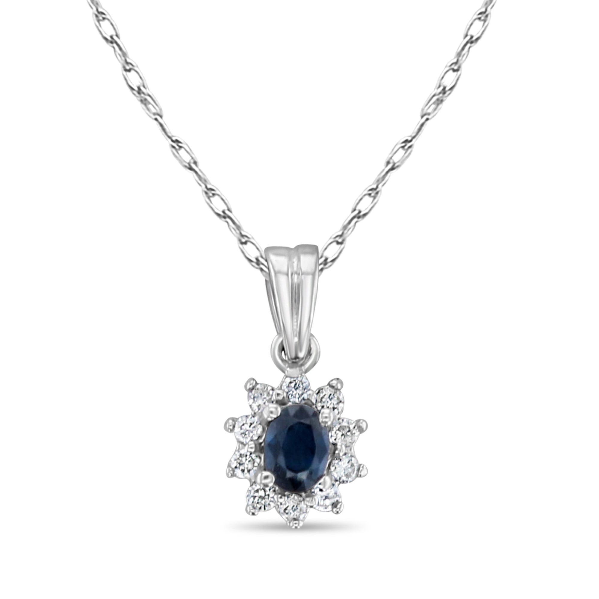 Oval Diamond Halo Necklace 14k White Gold