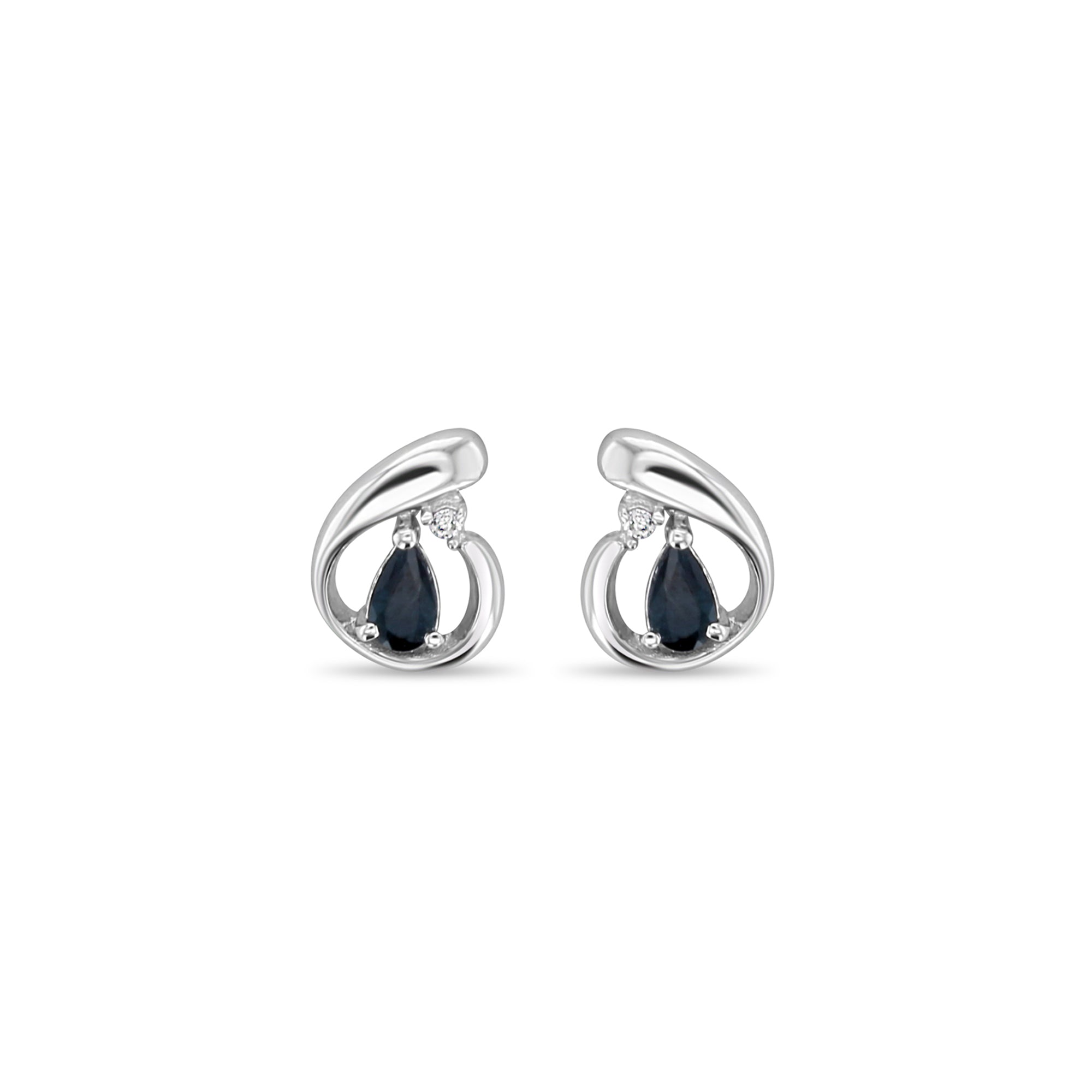 Tear Drop Sapphire Studs with Diamond Accent 14k White Gold