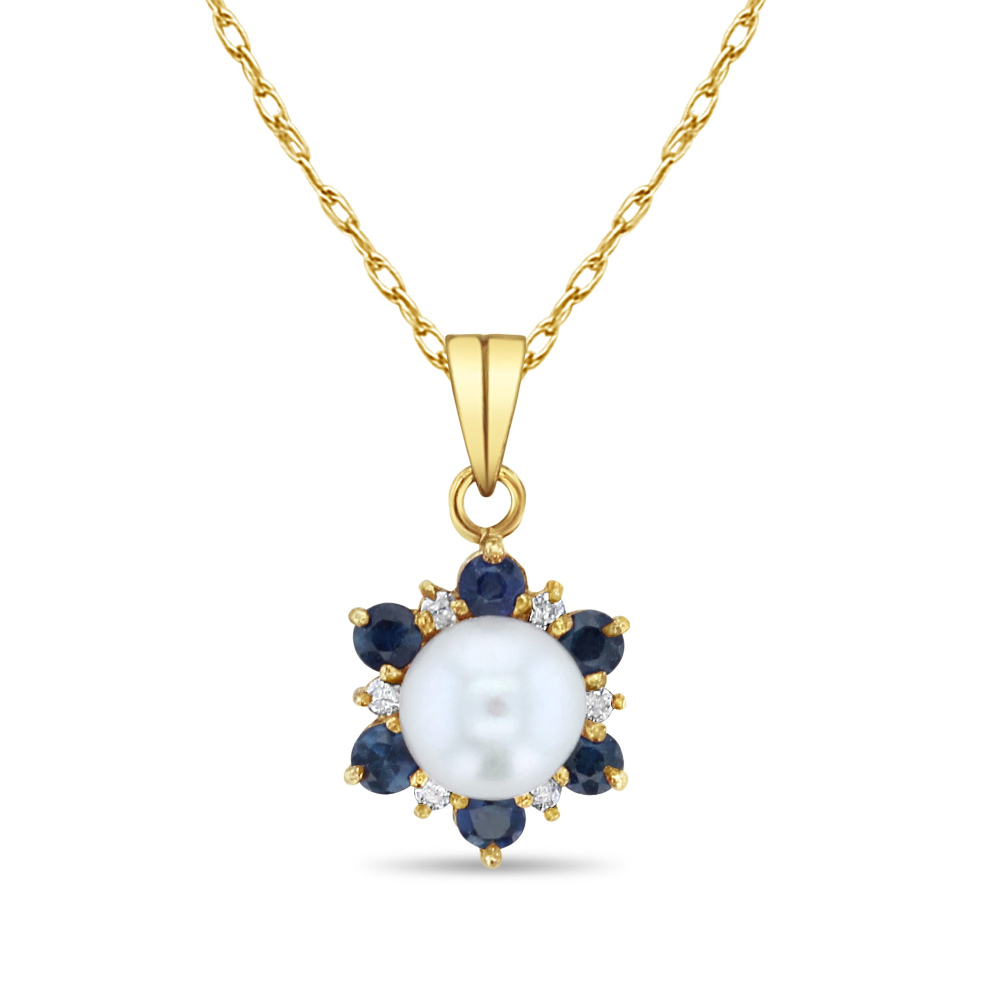 Pearl Diamond and Sapphire Halo Necklace