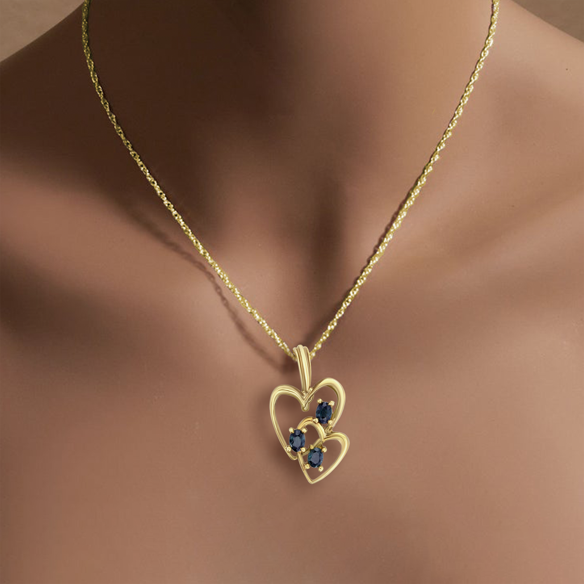 Double Heart Sapphire Gold Necklace