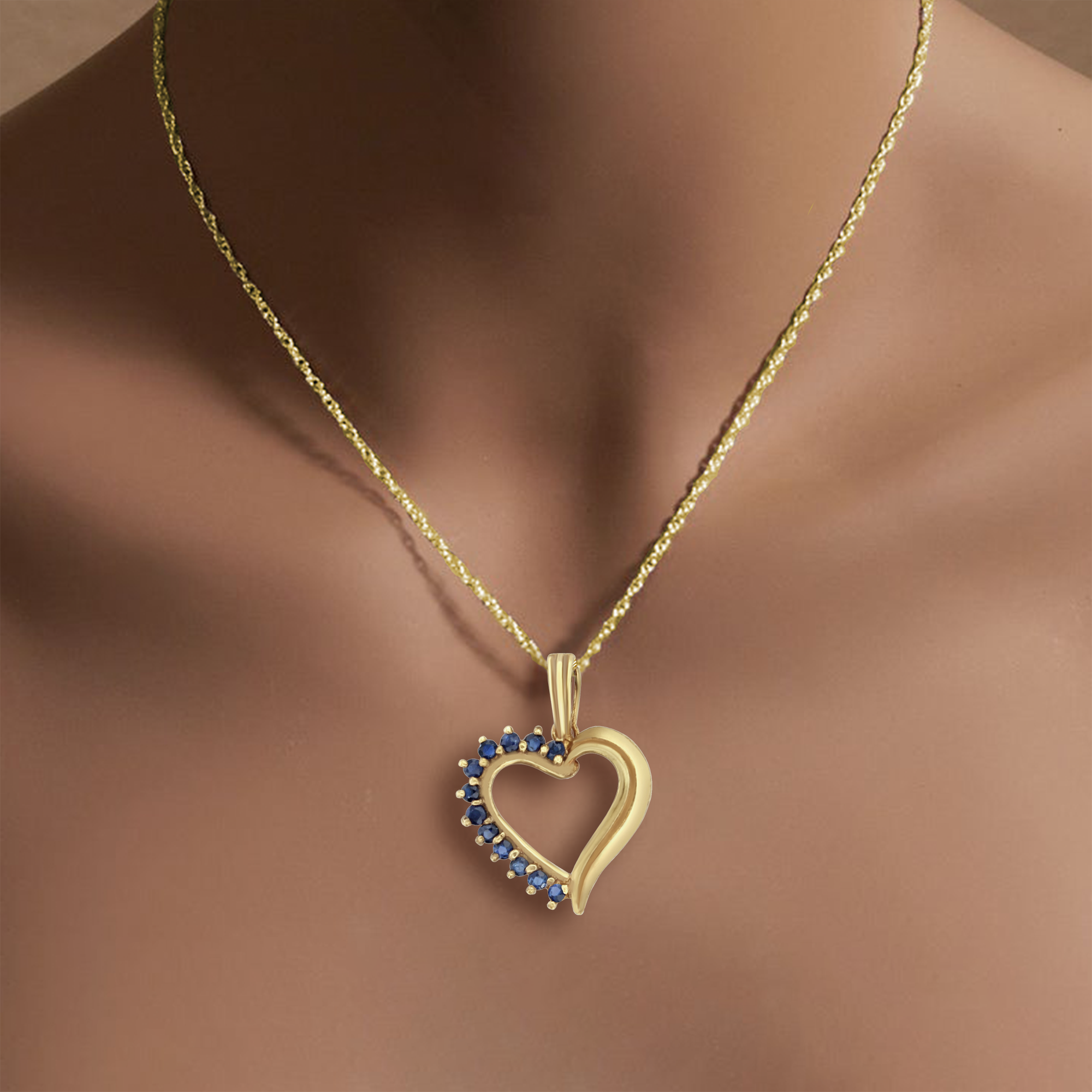 Vintage Sapphire Heart Necklace 14k Yellow Gold