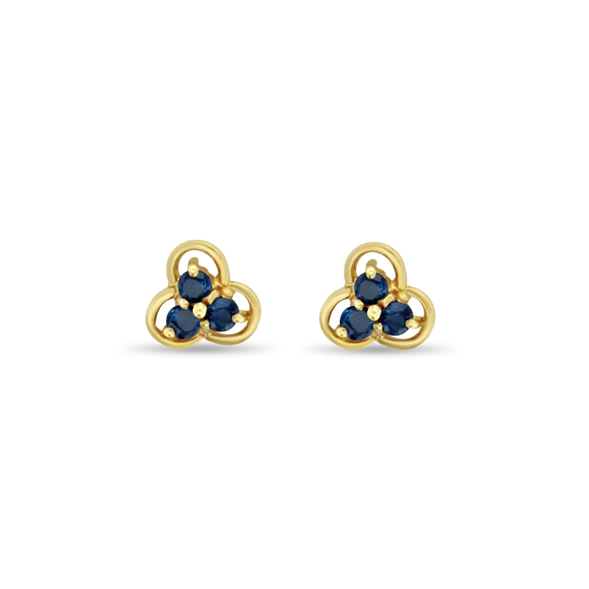 Trois clous d'oreilles en saphir avec accent doré en or jaune 14 carats