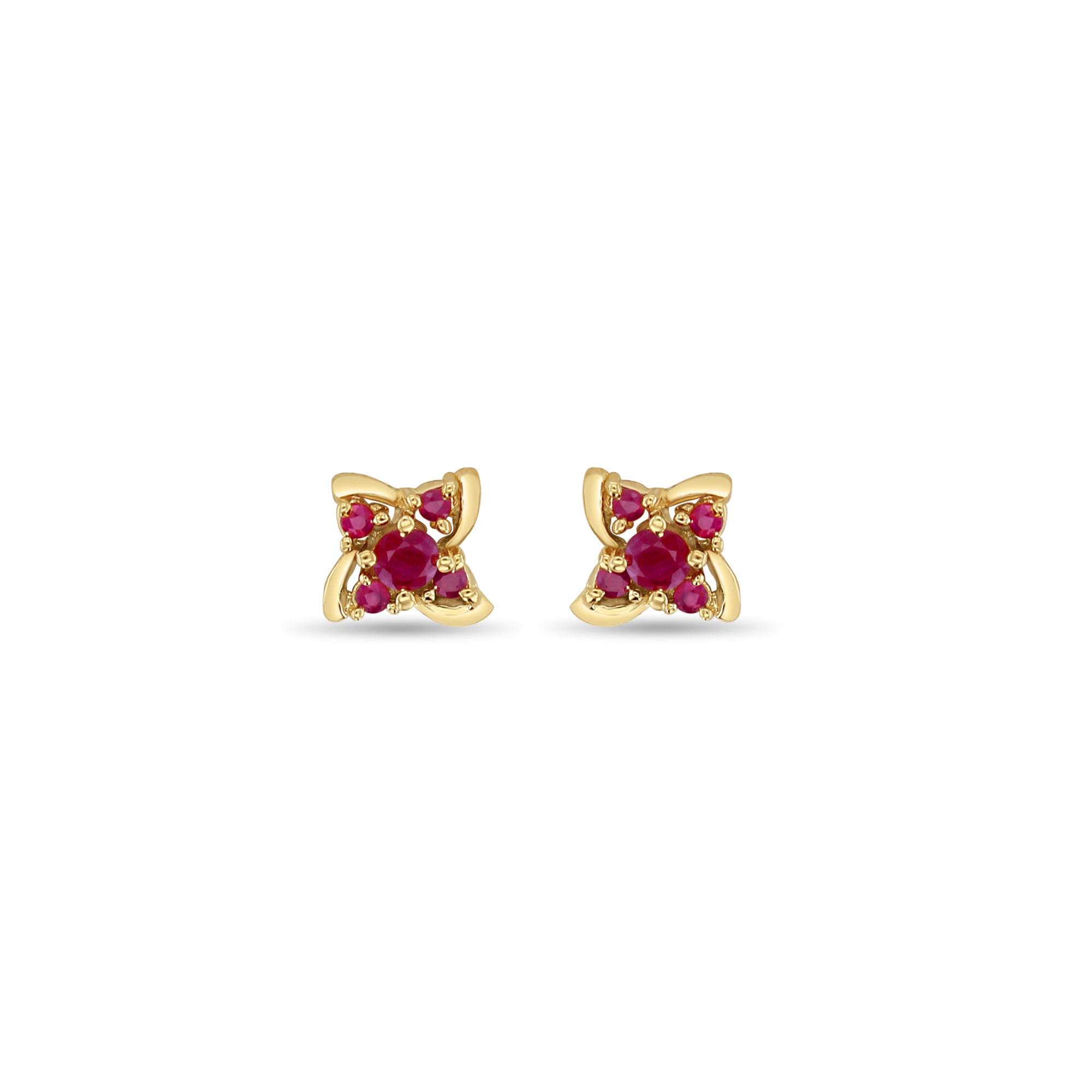 Boucles d'oreilles en grappe de rubis marquise en or 14 carats