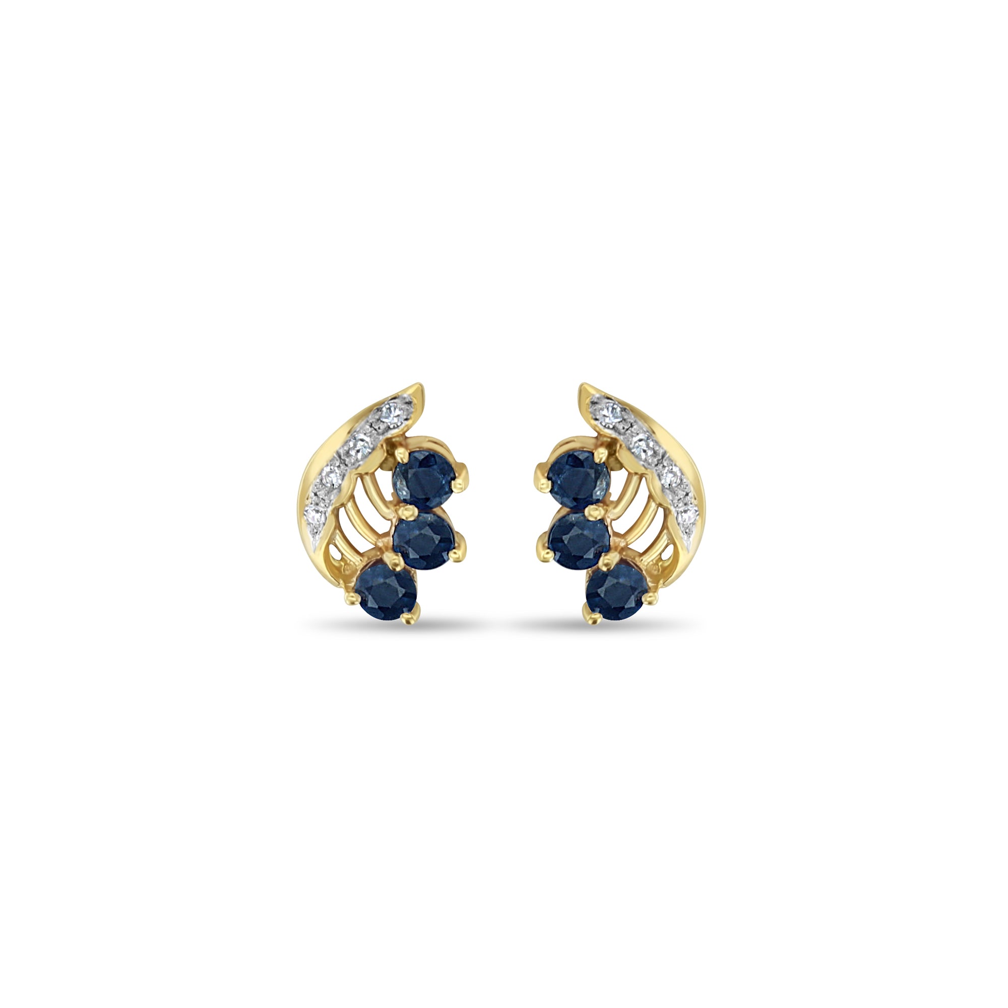 Clous d'oreilles style aile de saphir avec accent de diamant en or jaune 14 carats