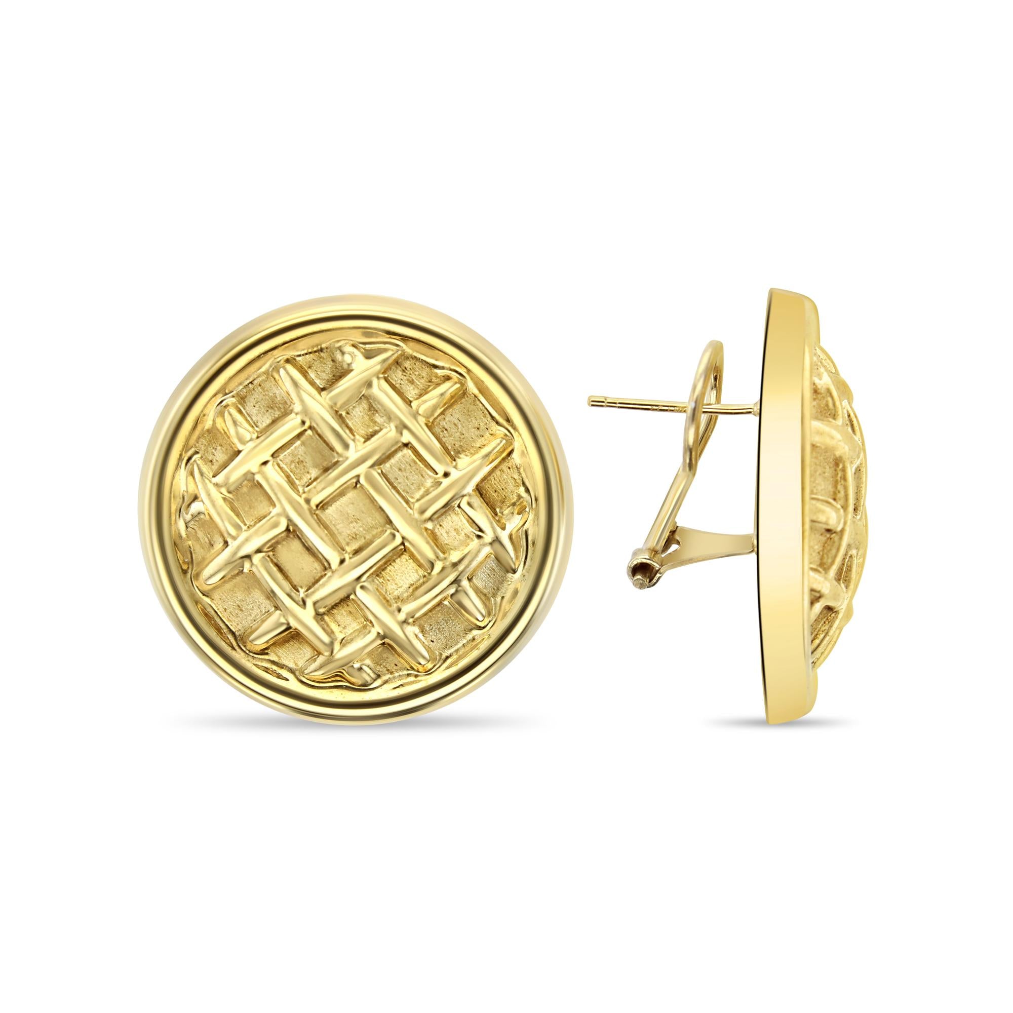 Basketweave 14k Yellow Gold Omega Clip-On Earrings