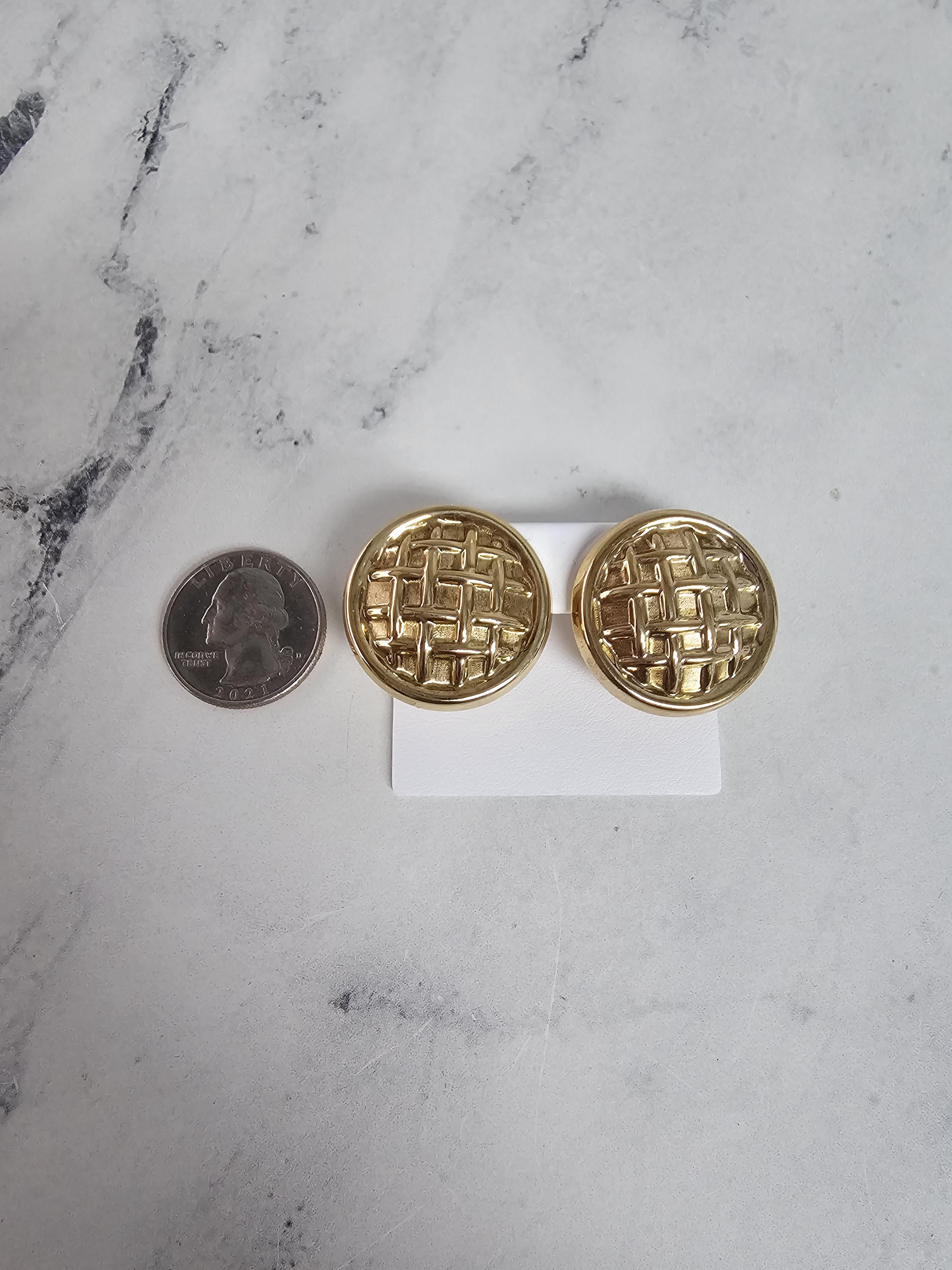 Basketweave 14k Yellow Gold Omega Clip-On Earrings