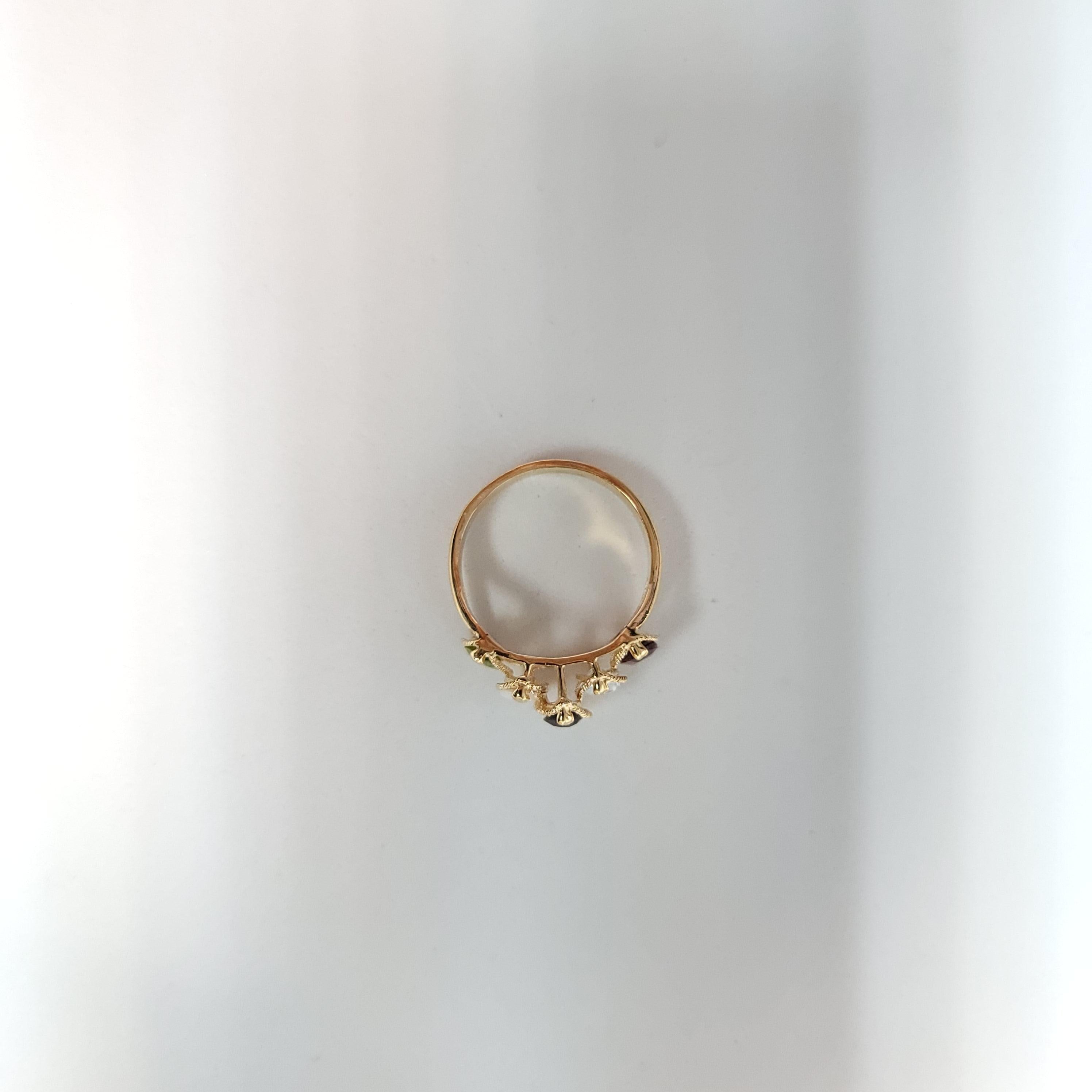 Garnet, Opal, Peridot, Cubic Zirconia Ring with Rope Design