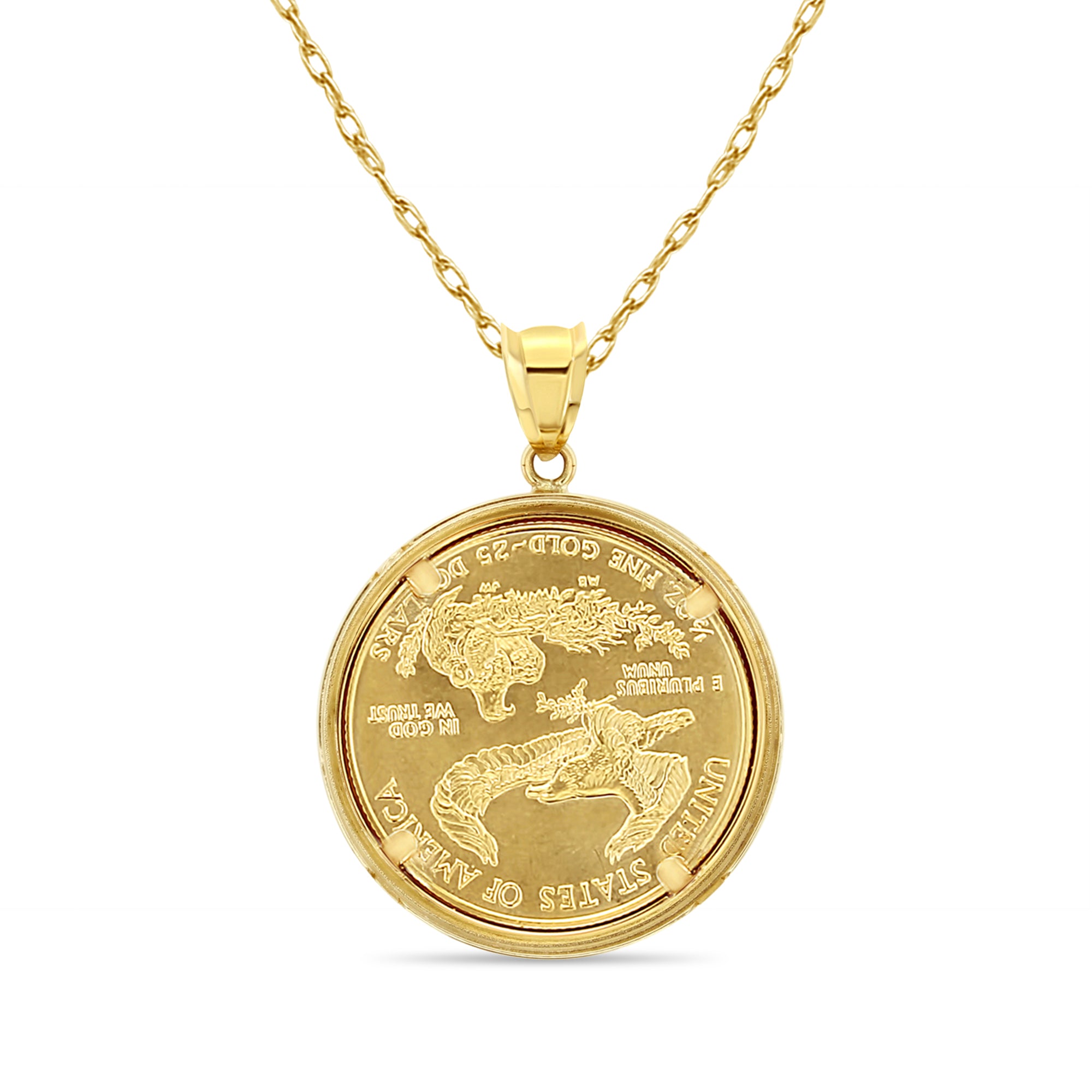 1/2OZ Fine Gold Lady Liberty Medallion with Polished Bezel Necklace