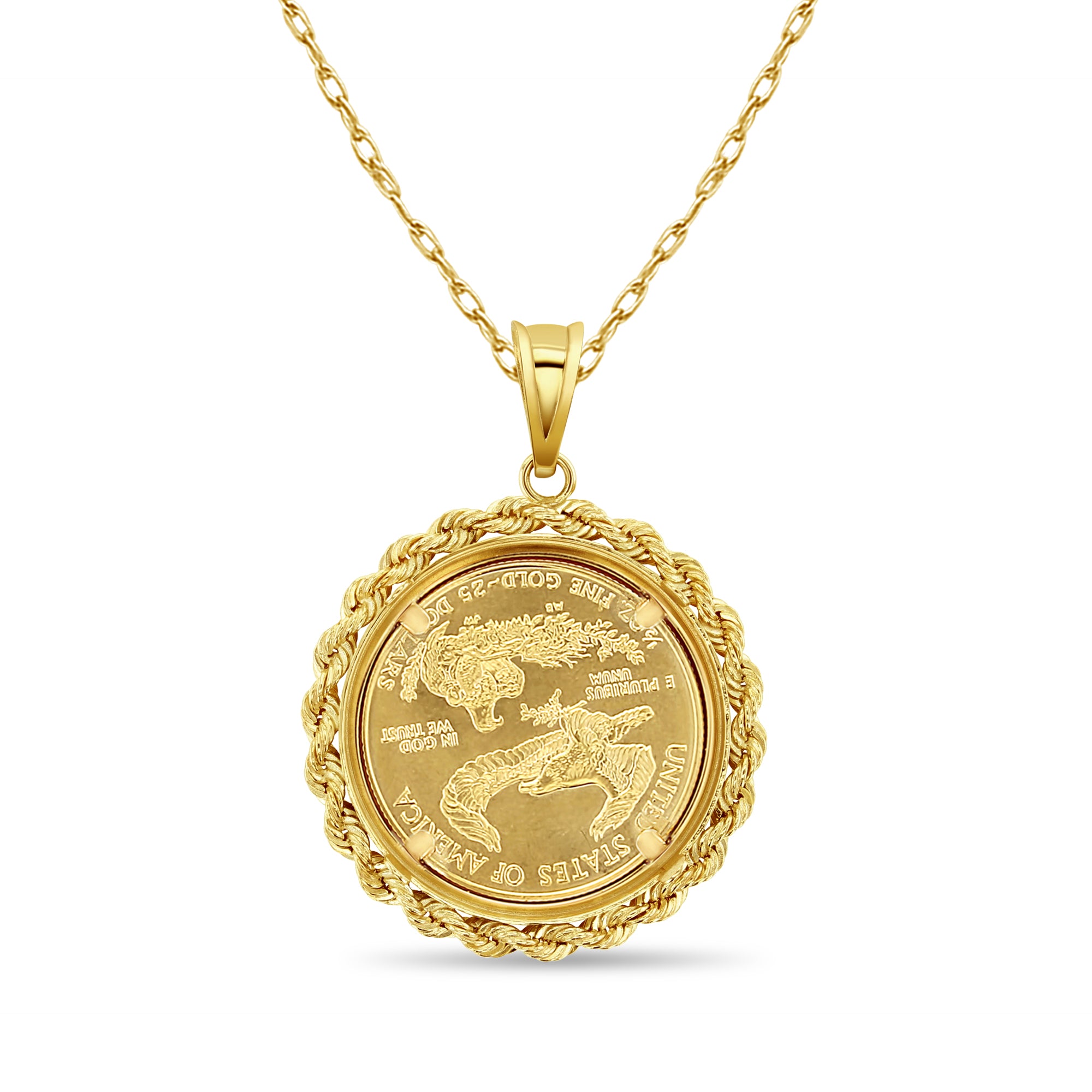 Collar con moneda de águila voladora de la Estatua de la Libertad de 1/2 oz con bisel de cuerda