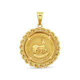 1/2OZ Fine Gold South African Krugerrand Coin Necklace with Rope Bezel