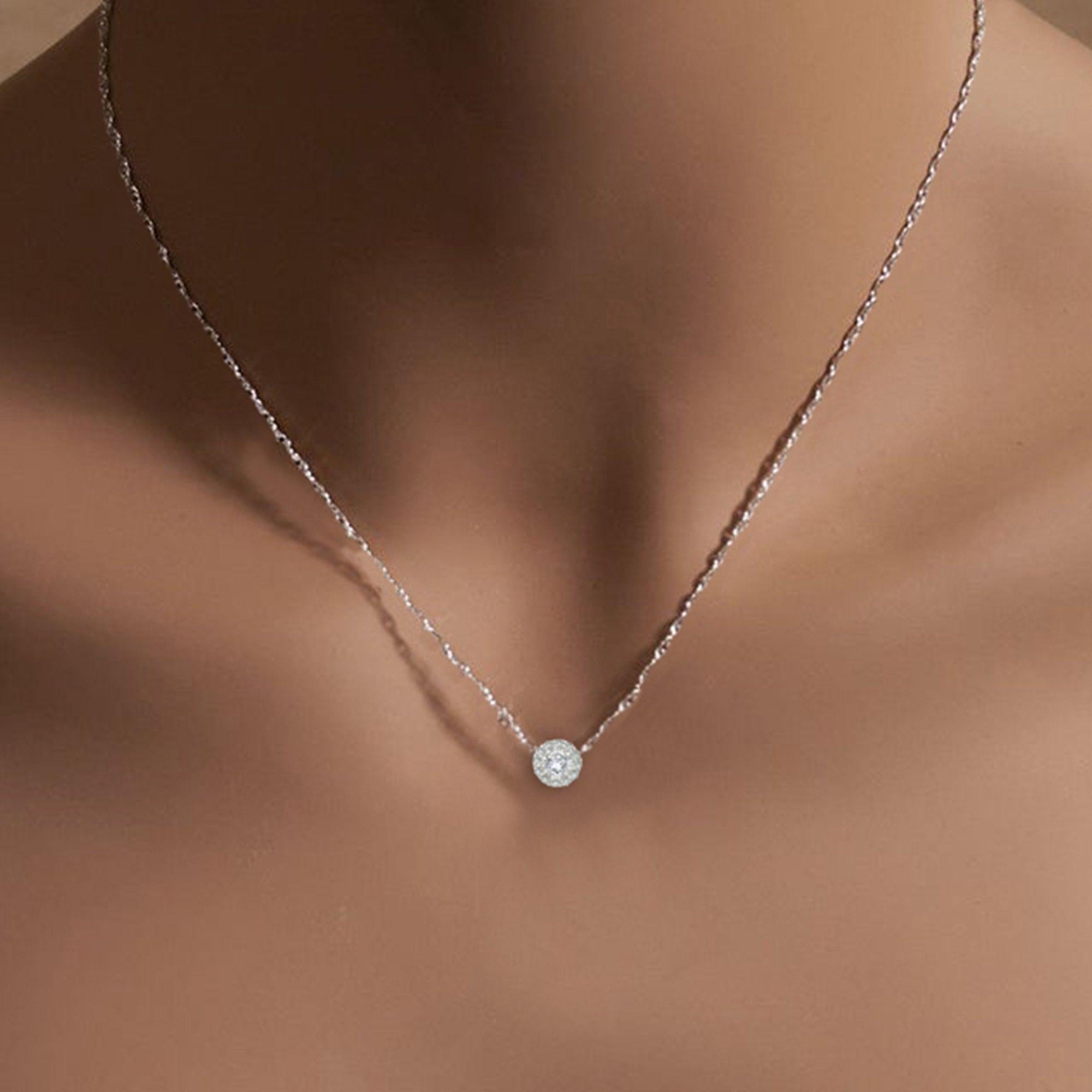 Half Carat Cluster Diamond Halo Pendant .47cttw 14k White Gold