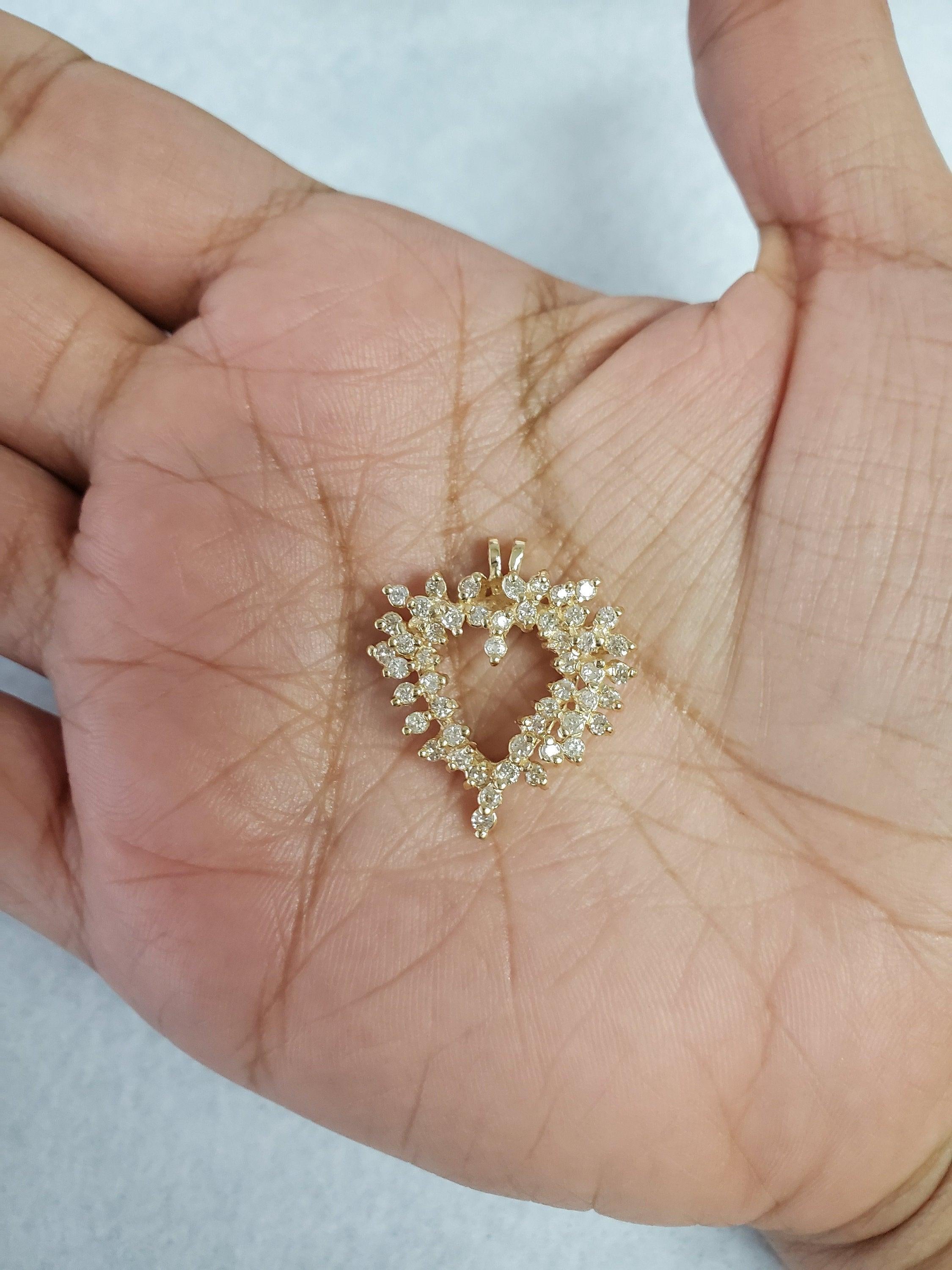 Half Carat Diamond Cluster Heart Necklace 14k Yellow Gold