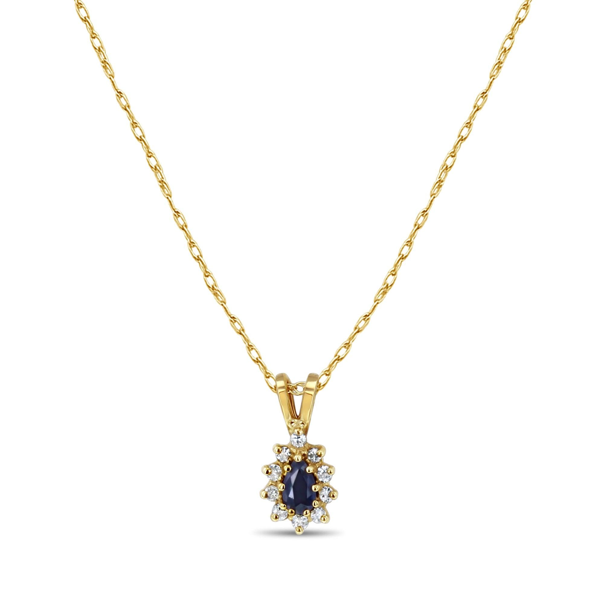 Half Carat Sapphire Diamond Halo Necklace 14k Yellow Gold