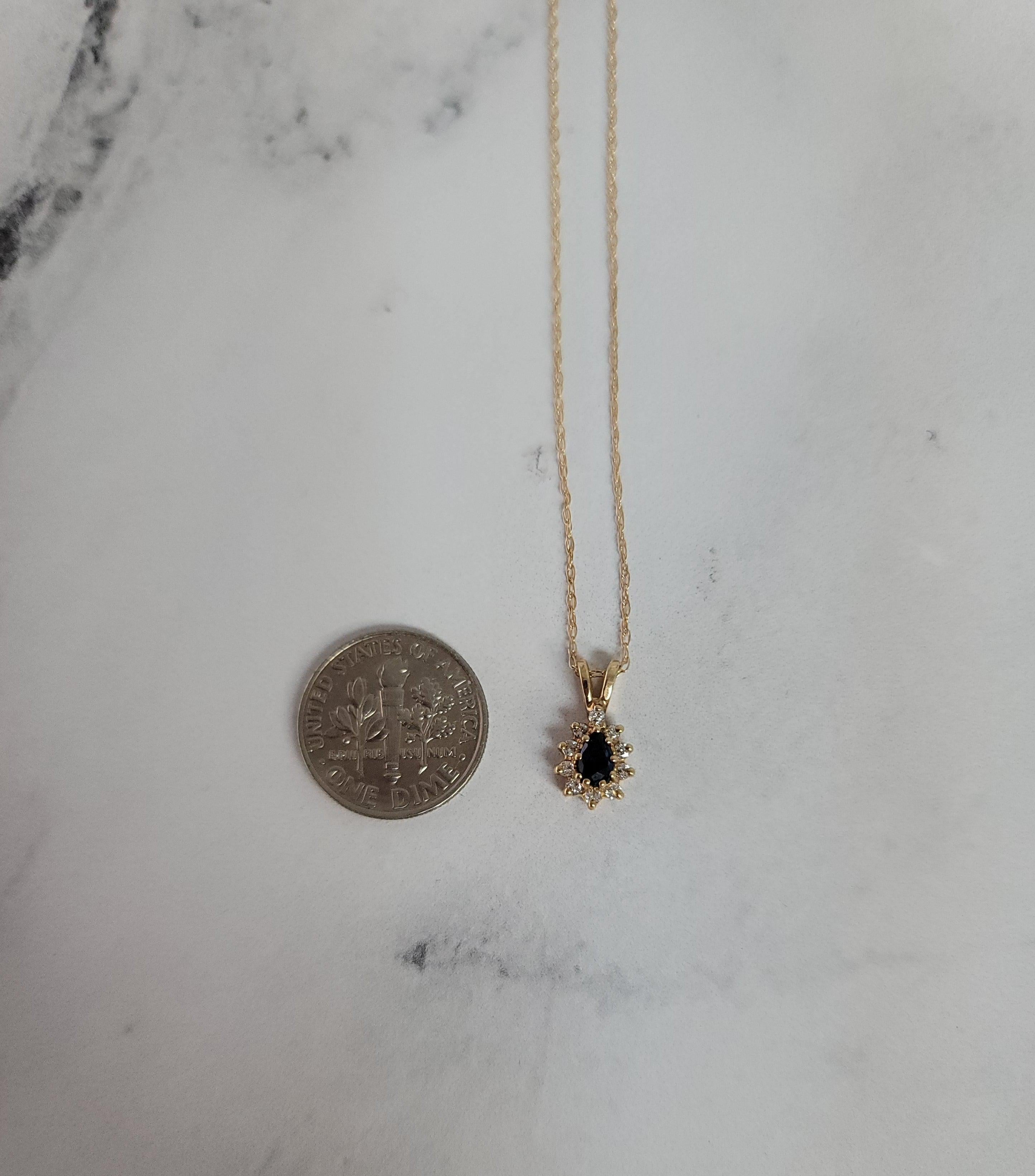 Half Carat Sapphire Diamond Halo Necklace 14k Yellow Gold