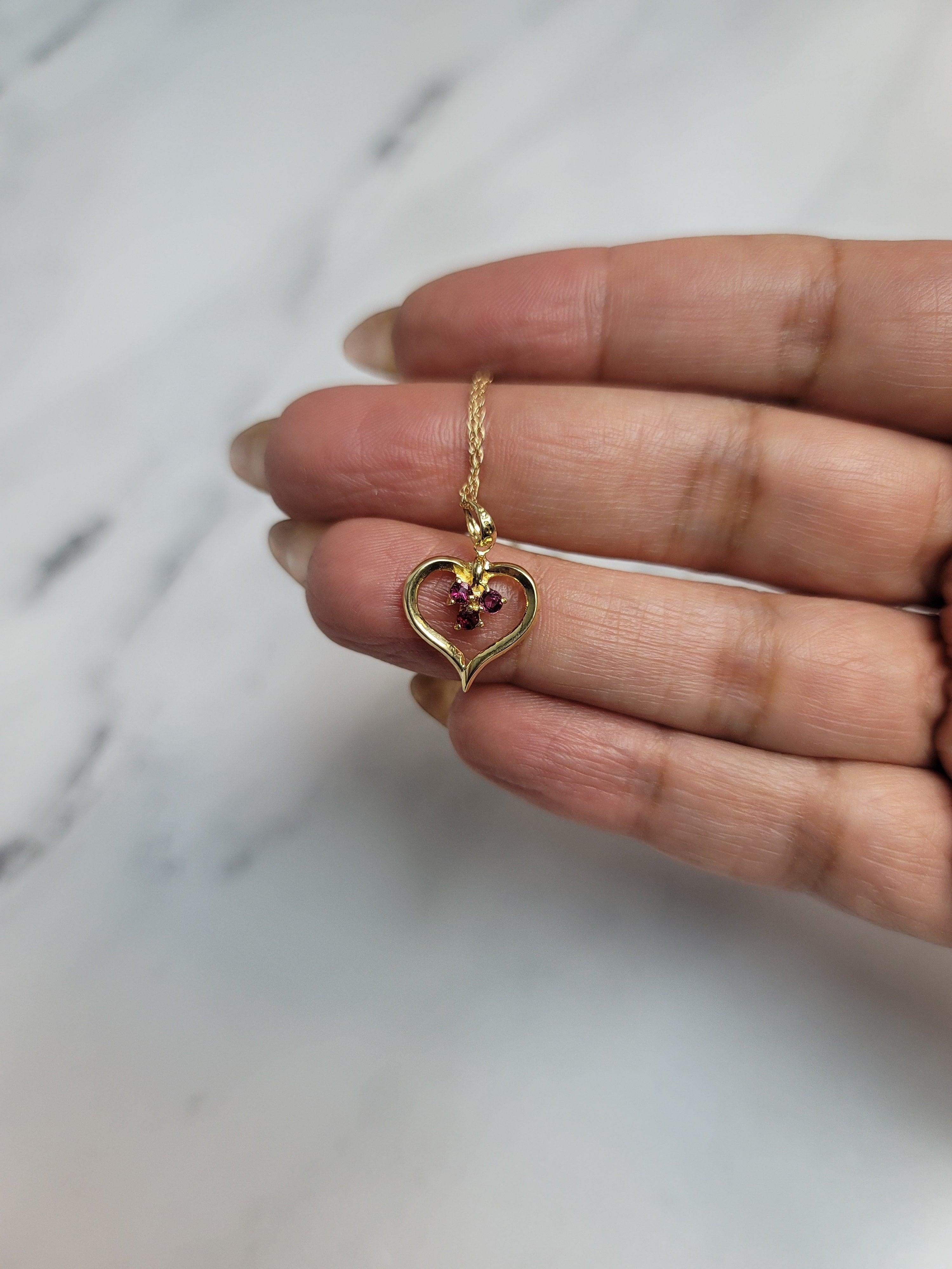 Heart Shaped Cluster Ruby Necklace 14k Yellow Gold