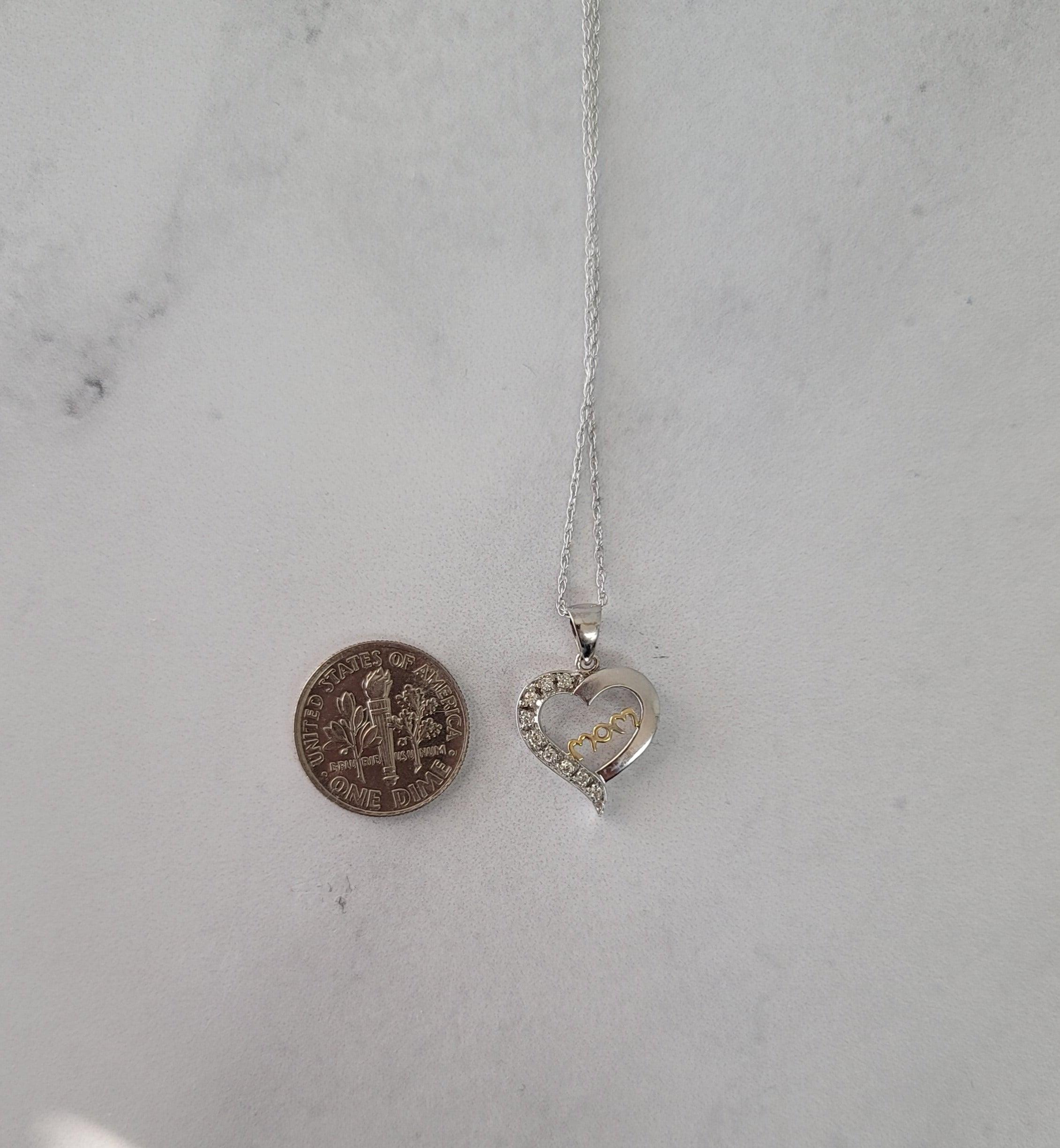 Heart Shaped MOM Diamond Necklace .25cttw 10k Two-Toned Gold