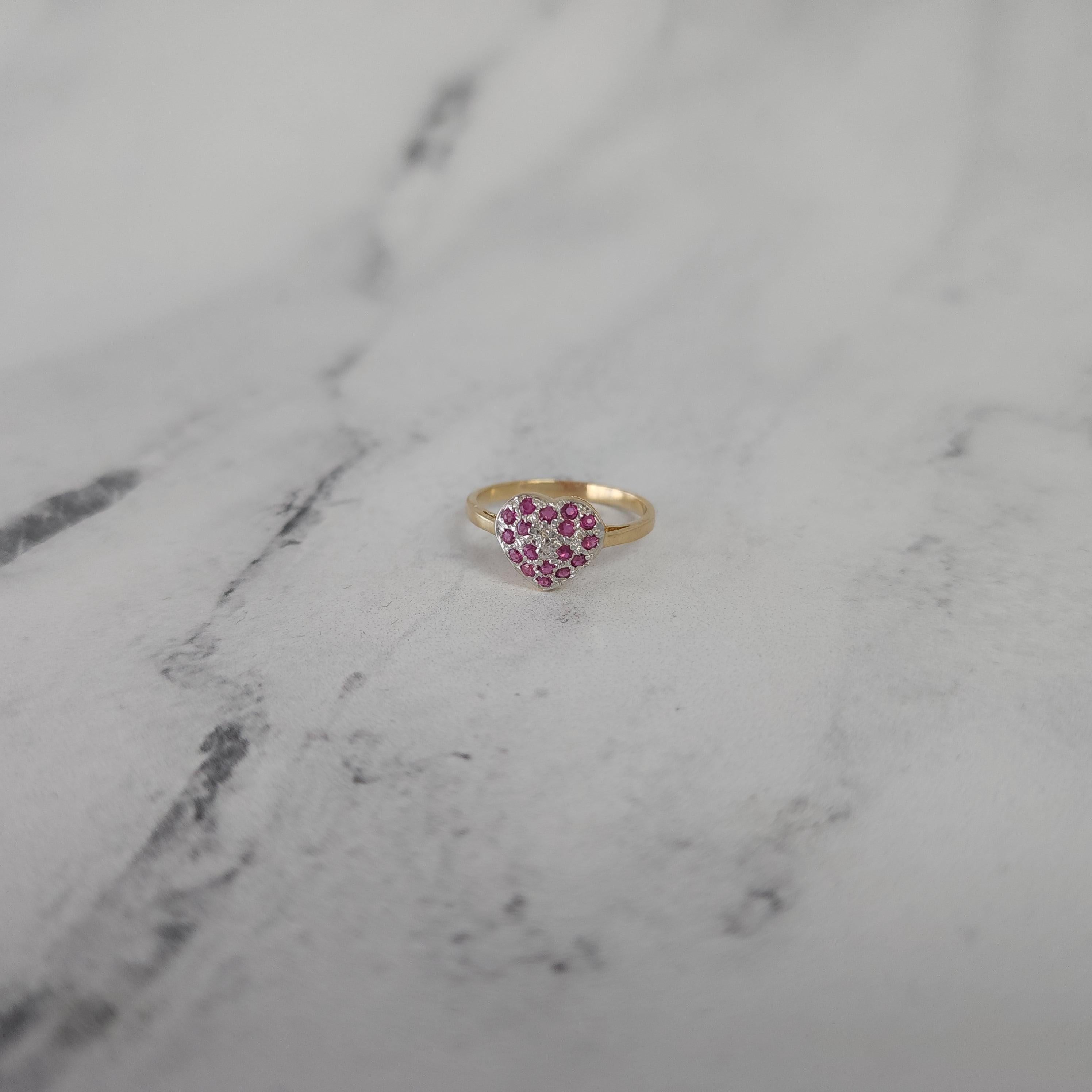 Heart Shaped Ruby Diamond Pave Ring 10k Yellow Gold