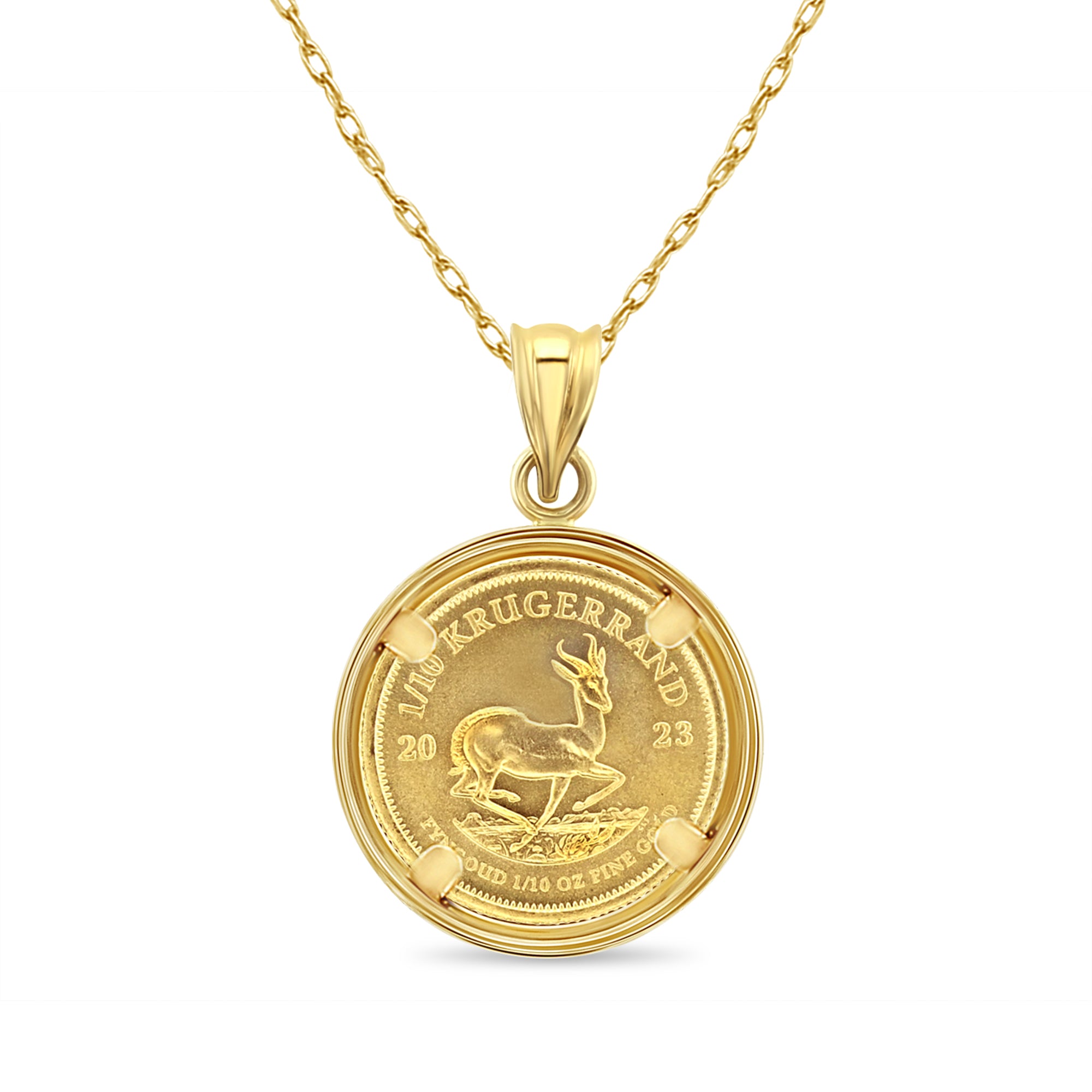 Collar con moneda de oro Krugerrand sudafricano de 1/10 oz