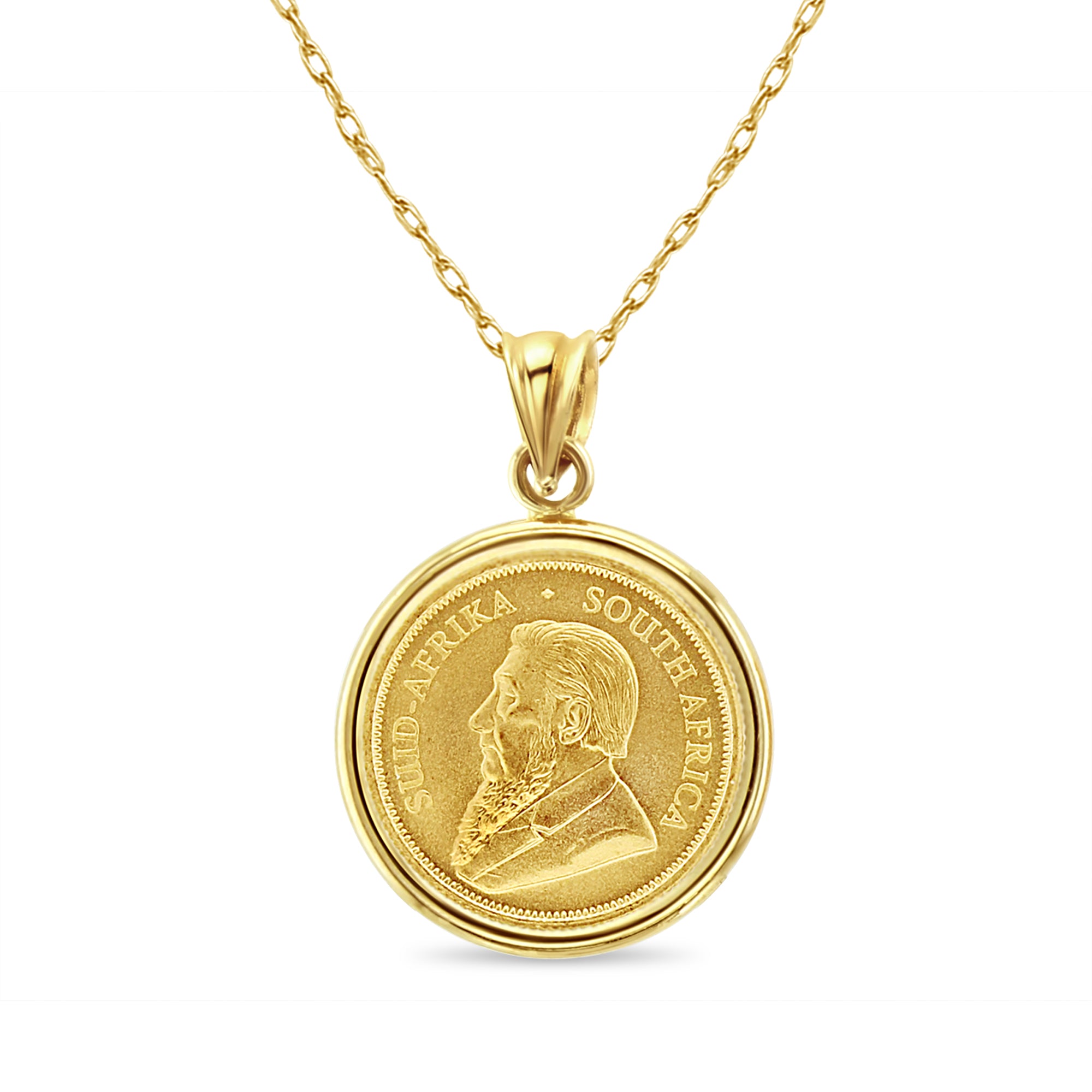 Collar con moneda de oro Krugerrand sudafricano de 1/10 oz