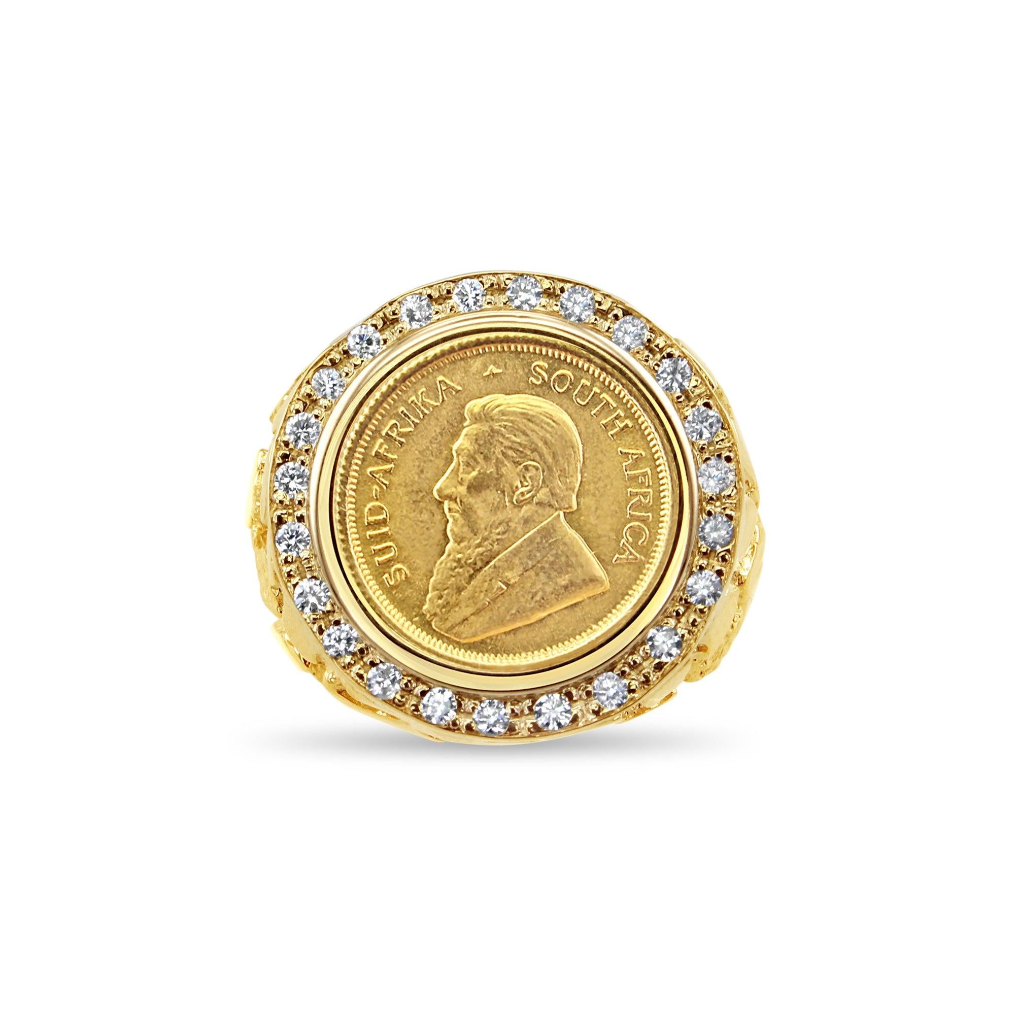 Krugerand South African Diamond Coin Ring with Nugget Band