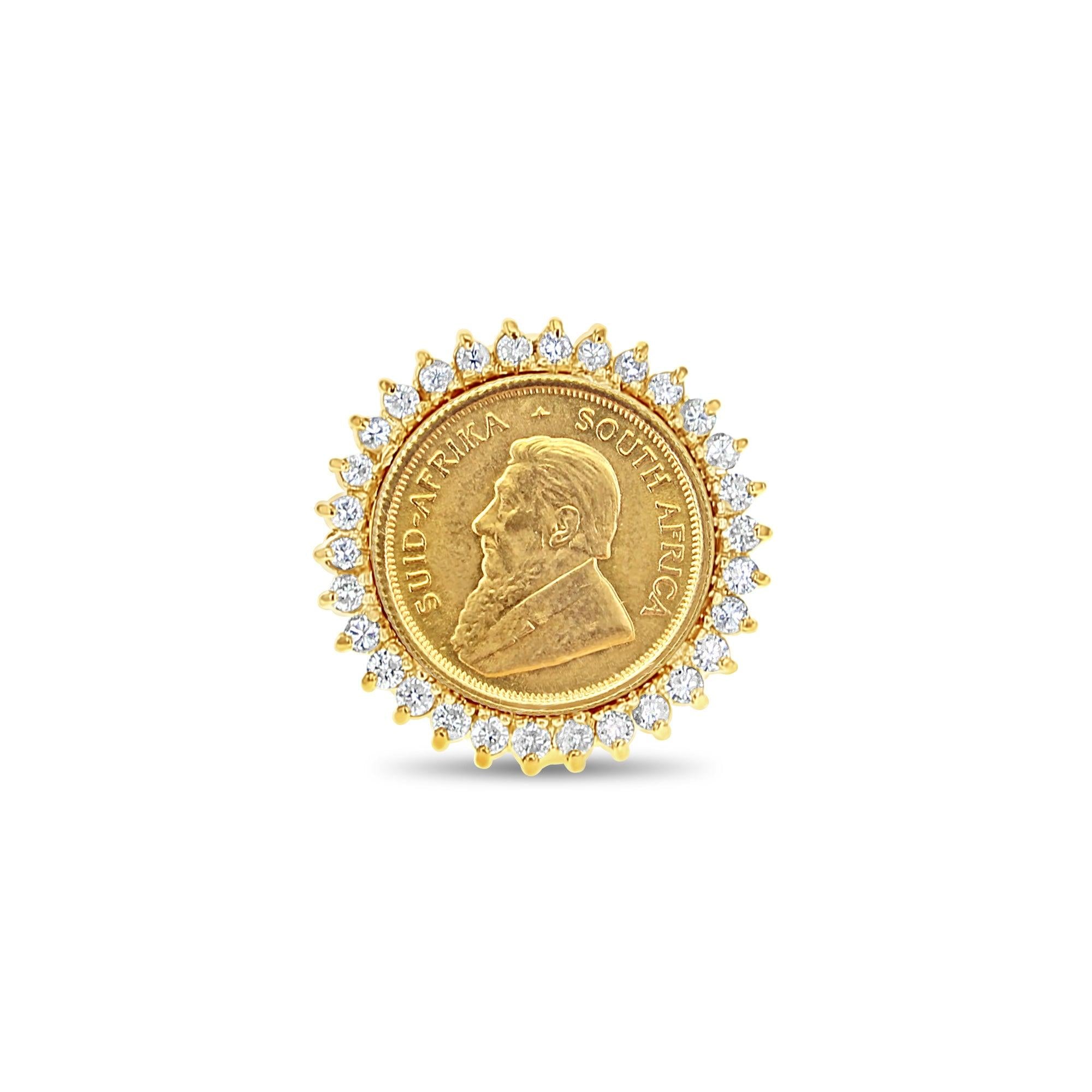 Krugerrand Coin Ring with Diamond Halo