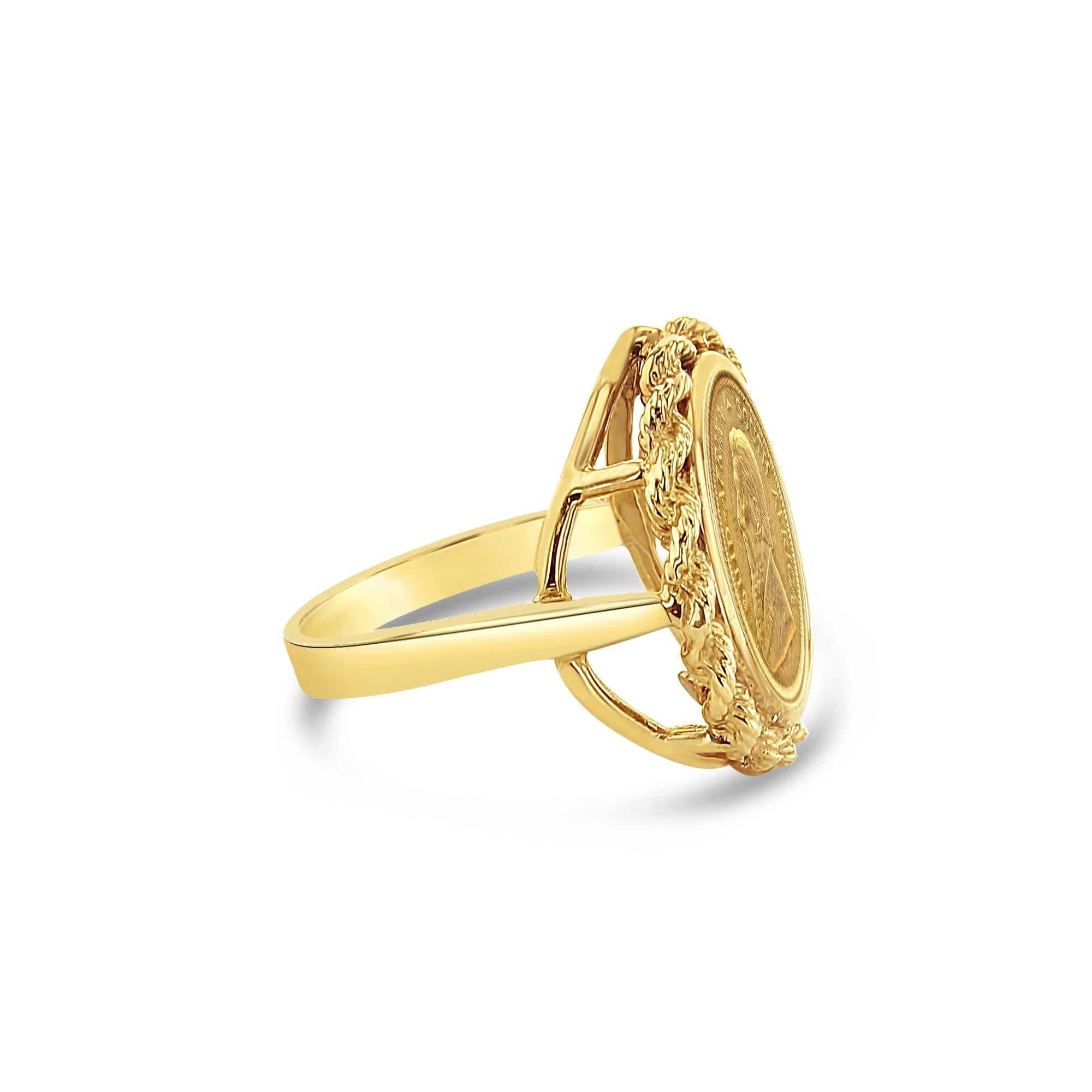Krugerrand South African Coin Ring with Rope Bezel Frame