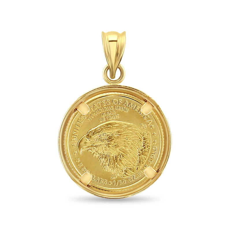 1/10OZ Fine Gold Lady Liberty Coin Necklace with Polished Bezel