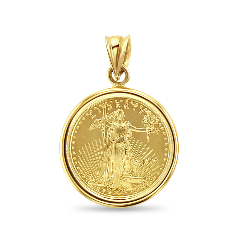 1/10OZ Fine Gold Lady Liberty Coin Necklace with Polished Bezel