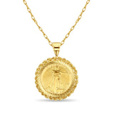 American Eagle Lady Liberty Medallion with Rope & Diamond Cut Bezel Necklace