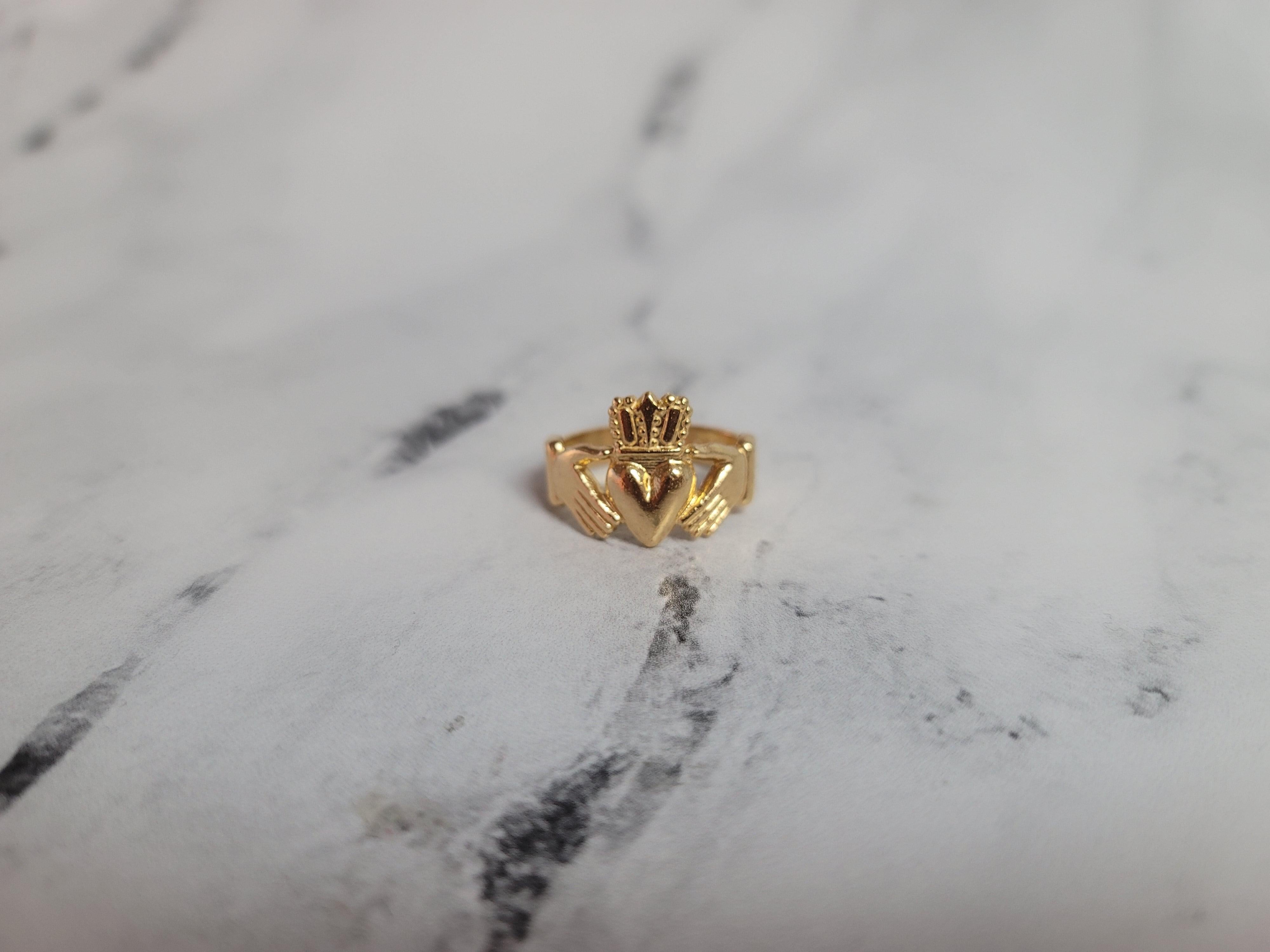 Large Irish Claddagh Yellow Gold Ring