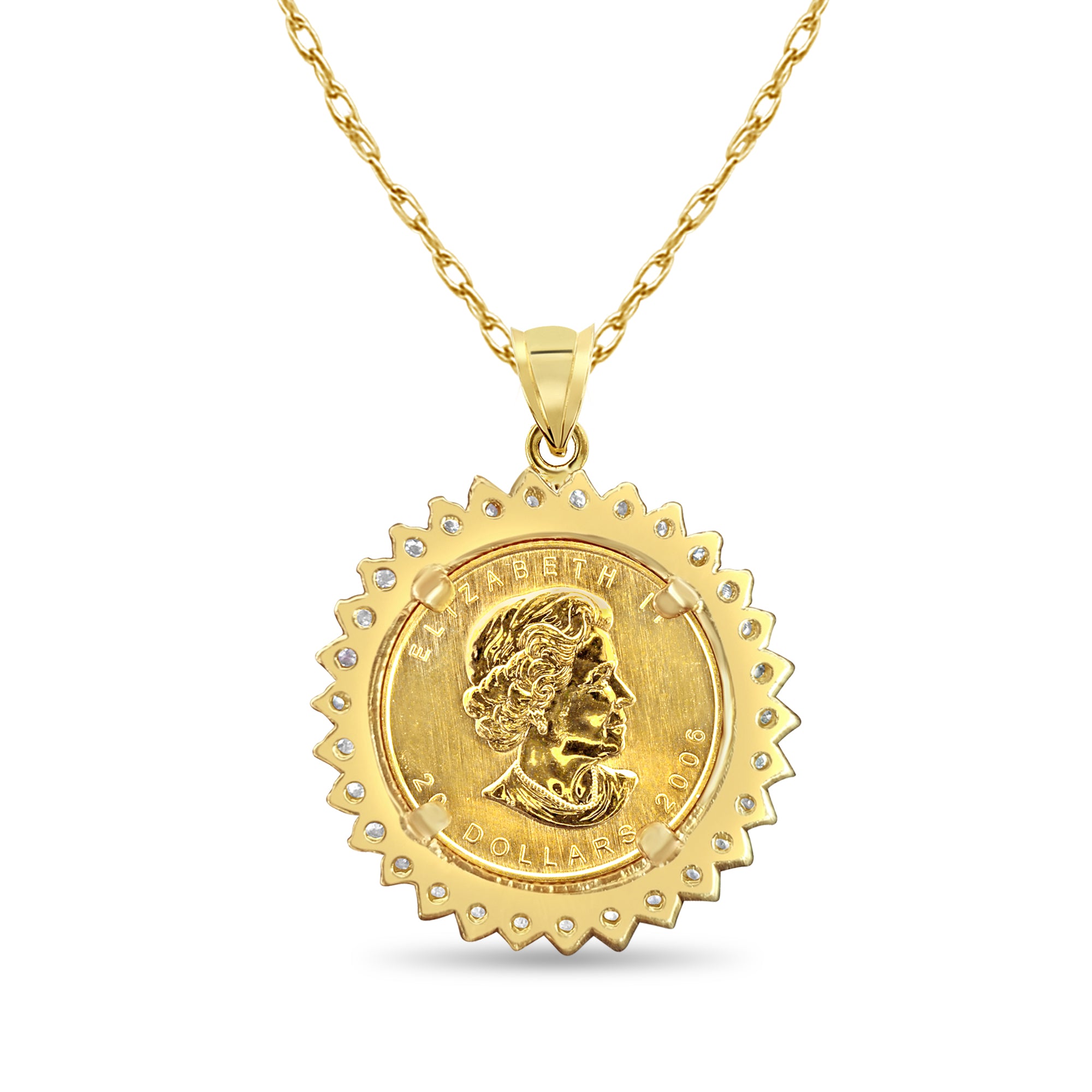 1/2OZ Fine Gold Canadian Maple Leaf Diamond Coin Necklace