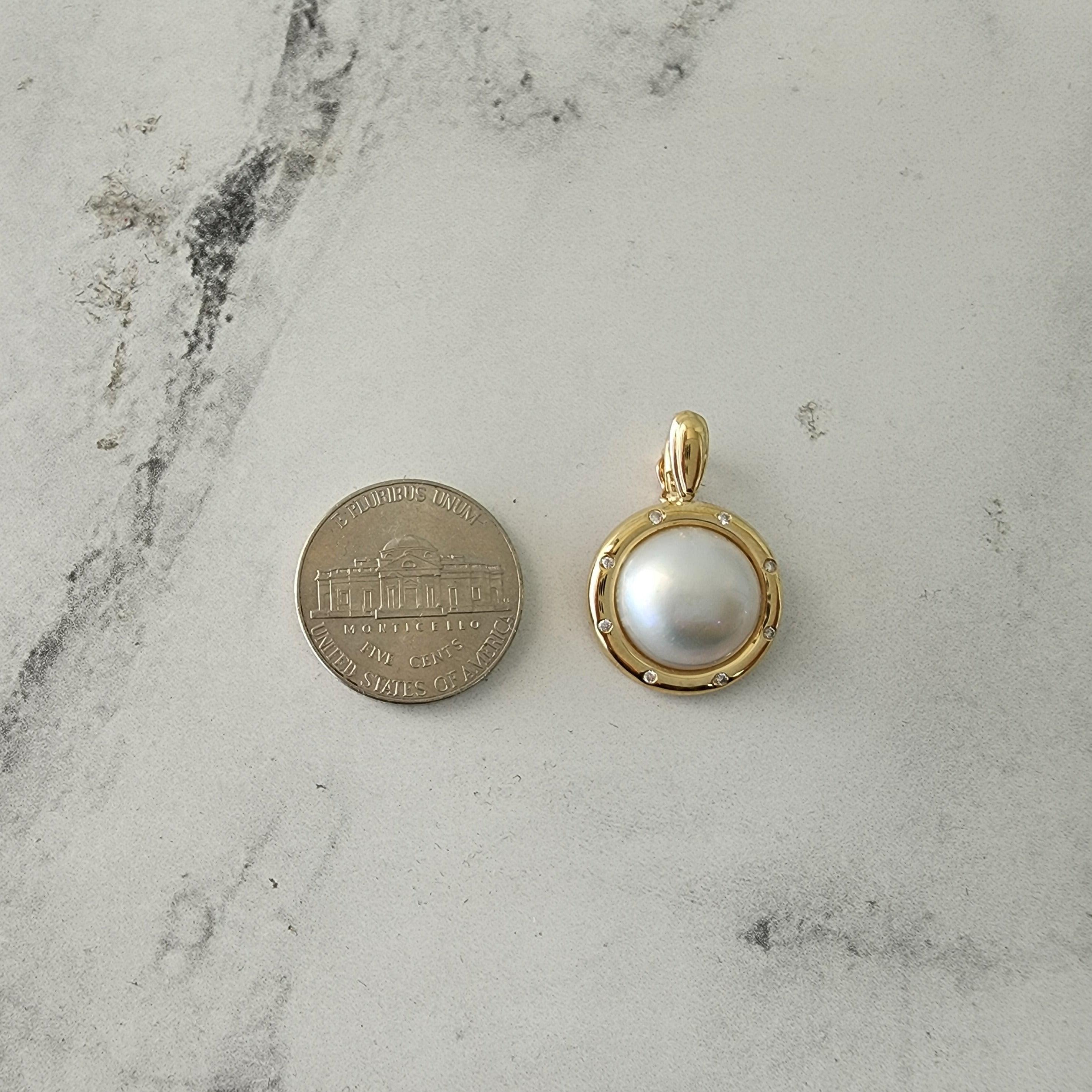 Mabe Pearl Necklace with Diamond Accented Polished Bezel
