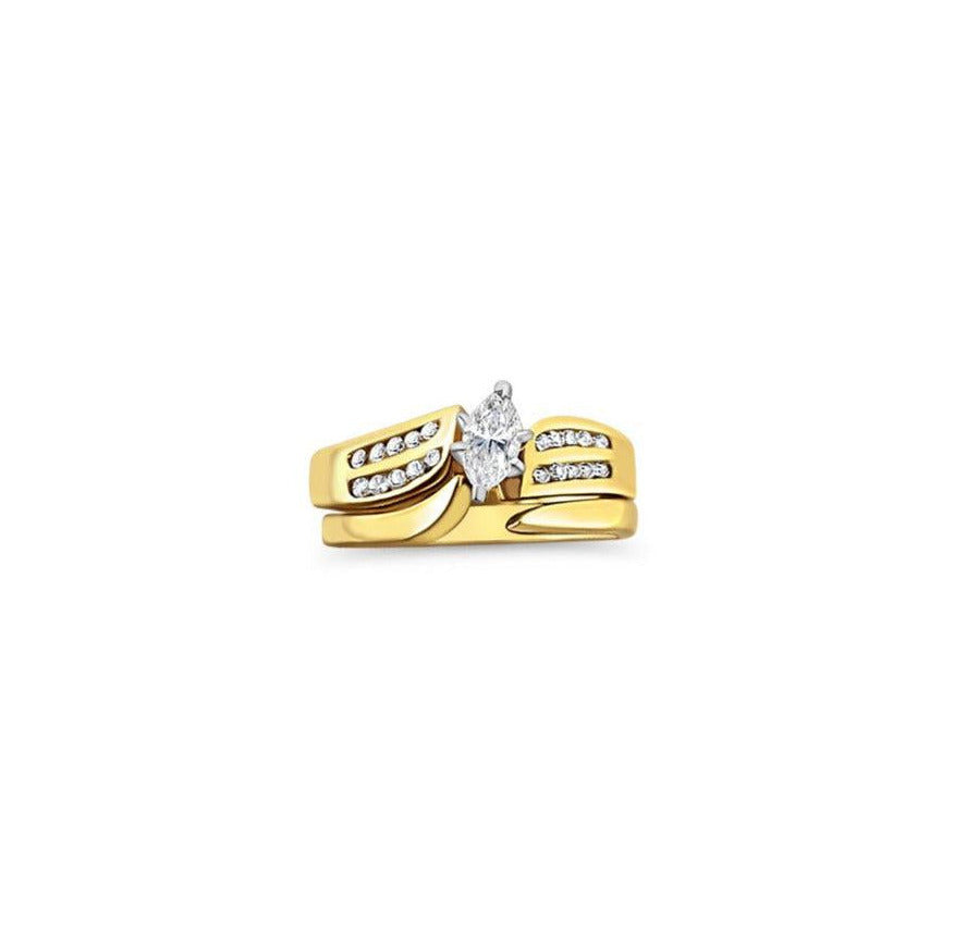 Marquise Diamond & Round Accent Stone Bridal Ring Set