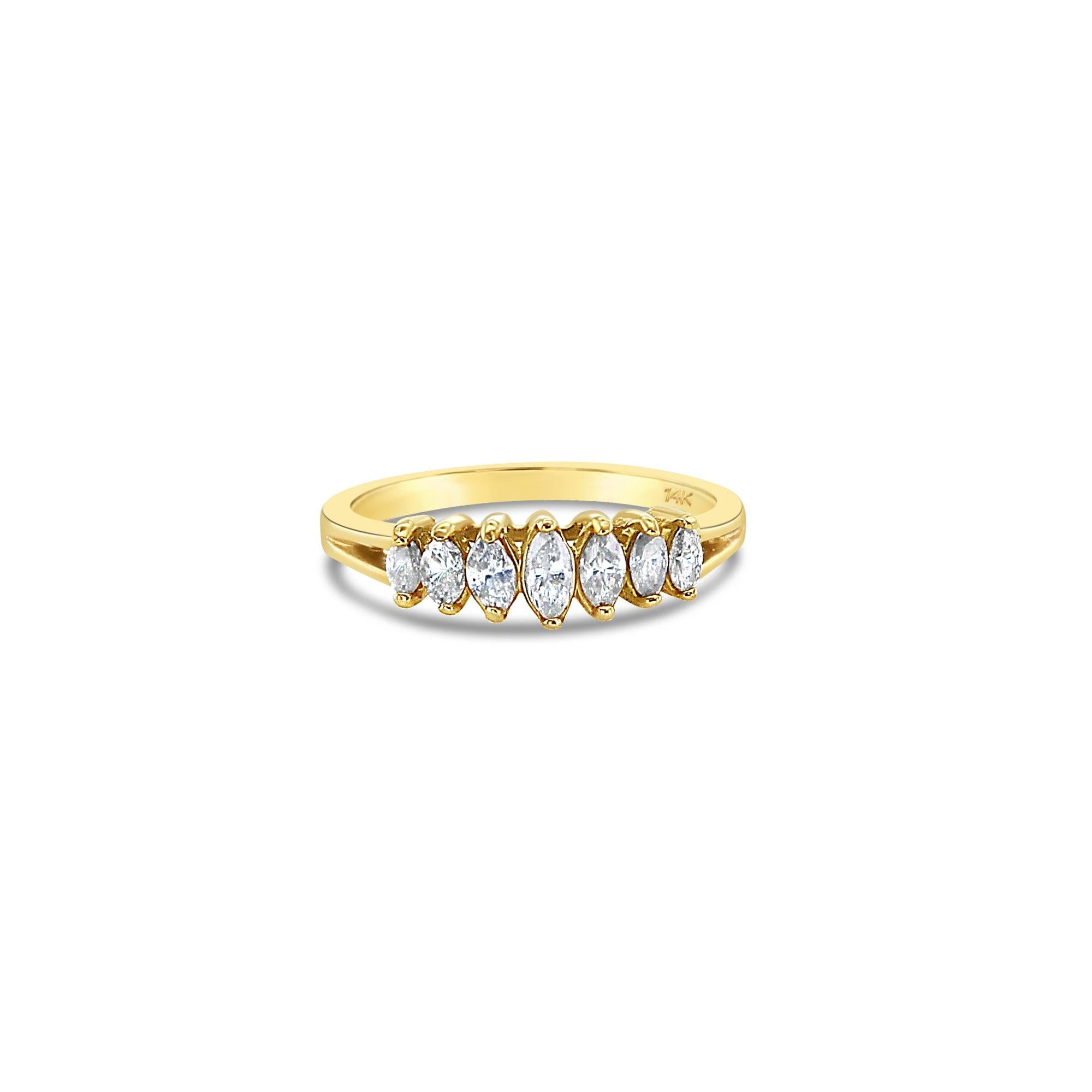 Marquise Diamond Wedding Band 14k Yellow Gold