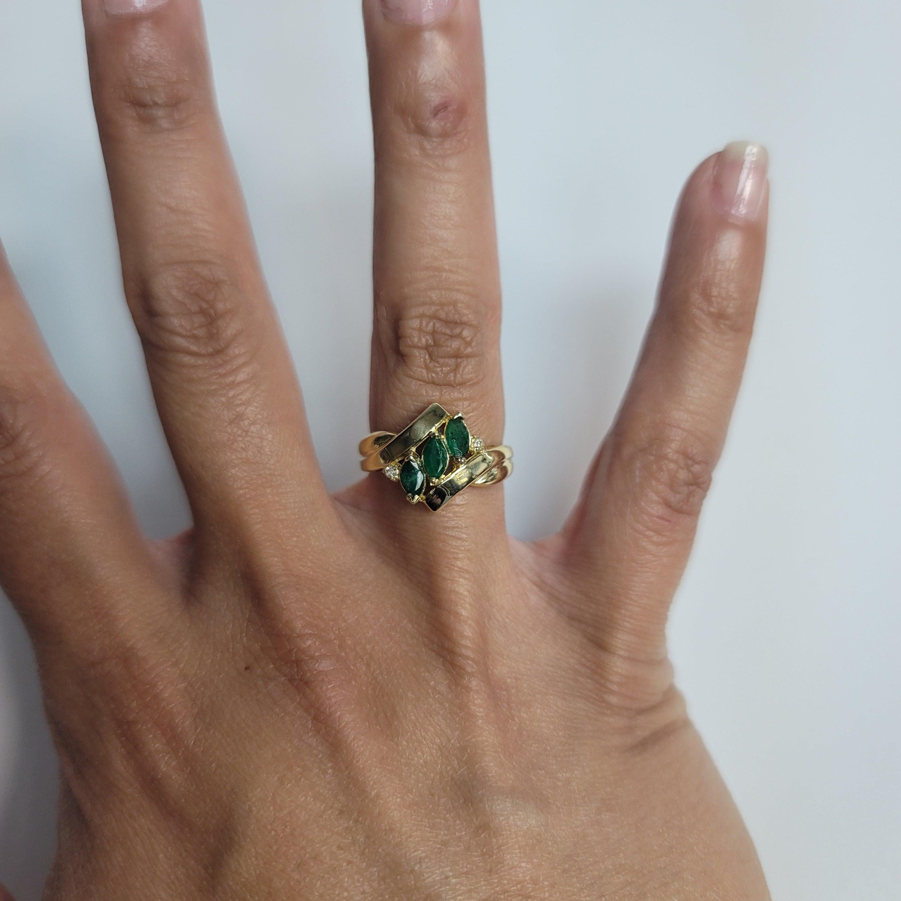 Marquise Emerald & Diamond Diagonal Row Cocktail Ring