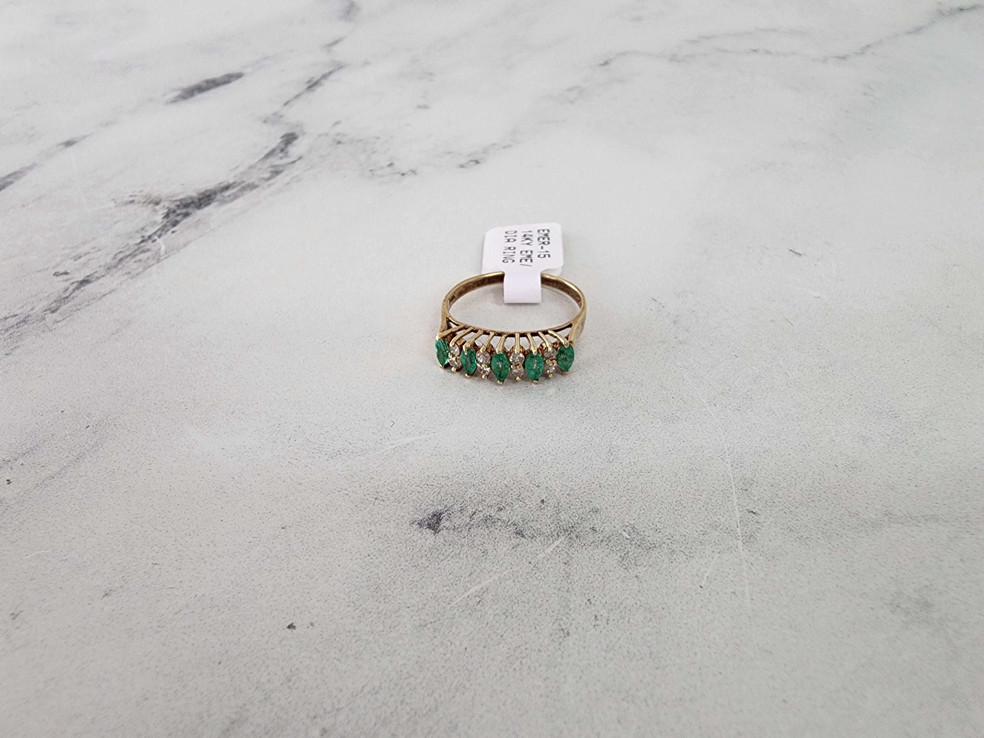 Marquise Emerald & Diamond Wedding Band