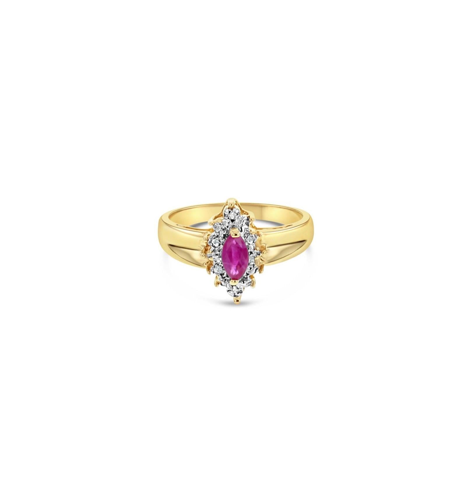 Marquise Ruby Center with Diamond Halo Ring