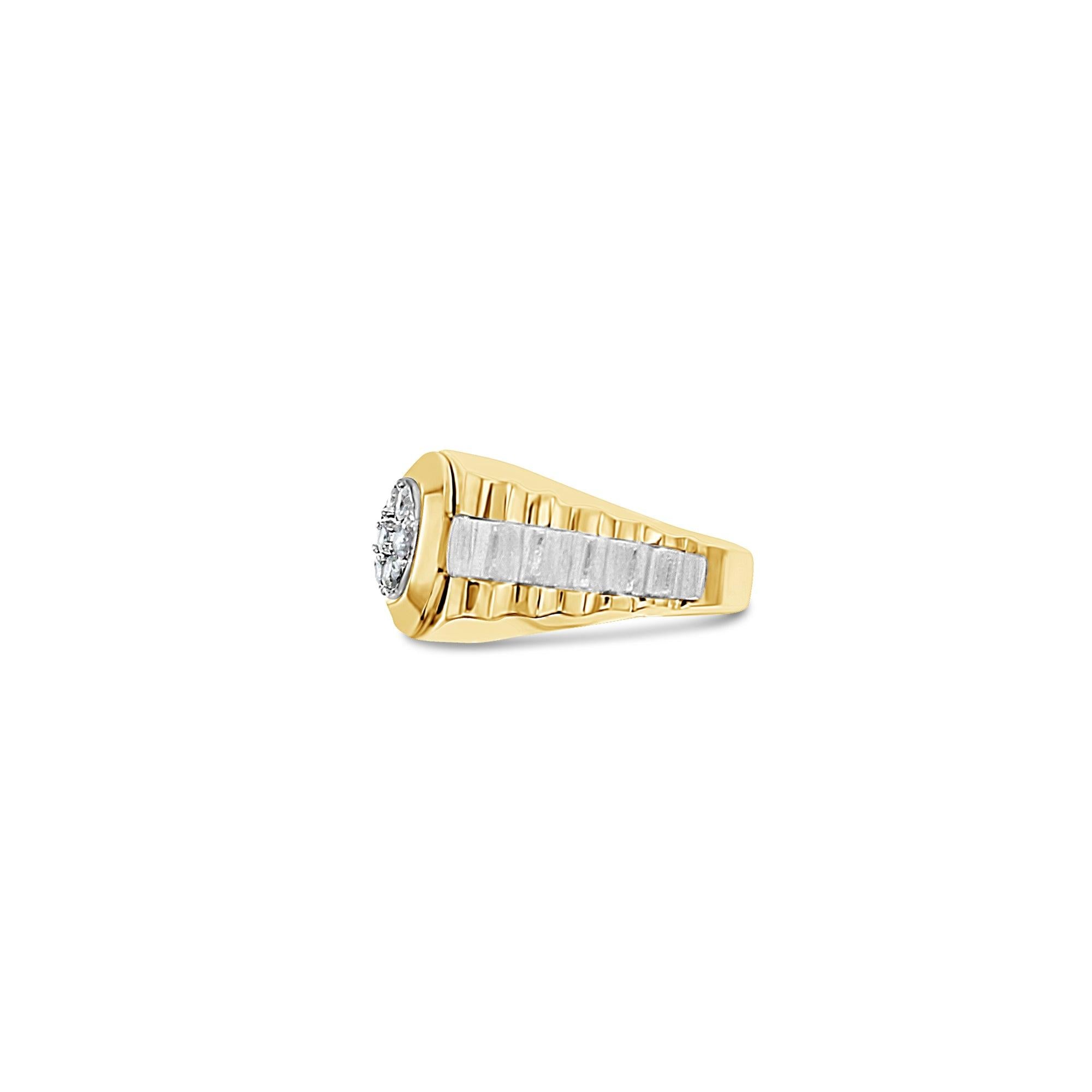 Mens Presidential Style Diamond Cluster Ring 14k Two-Toned