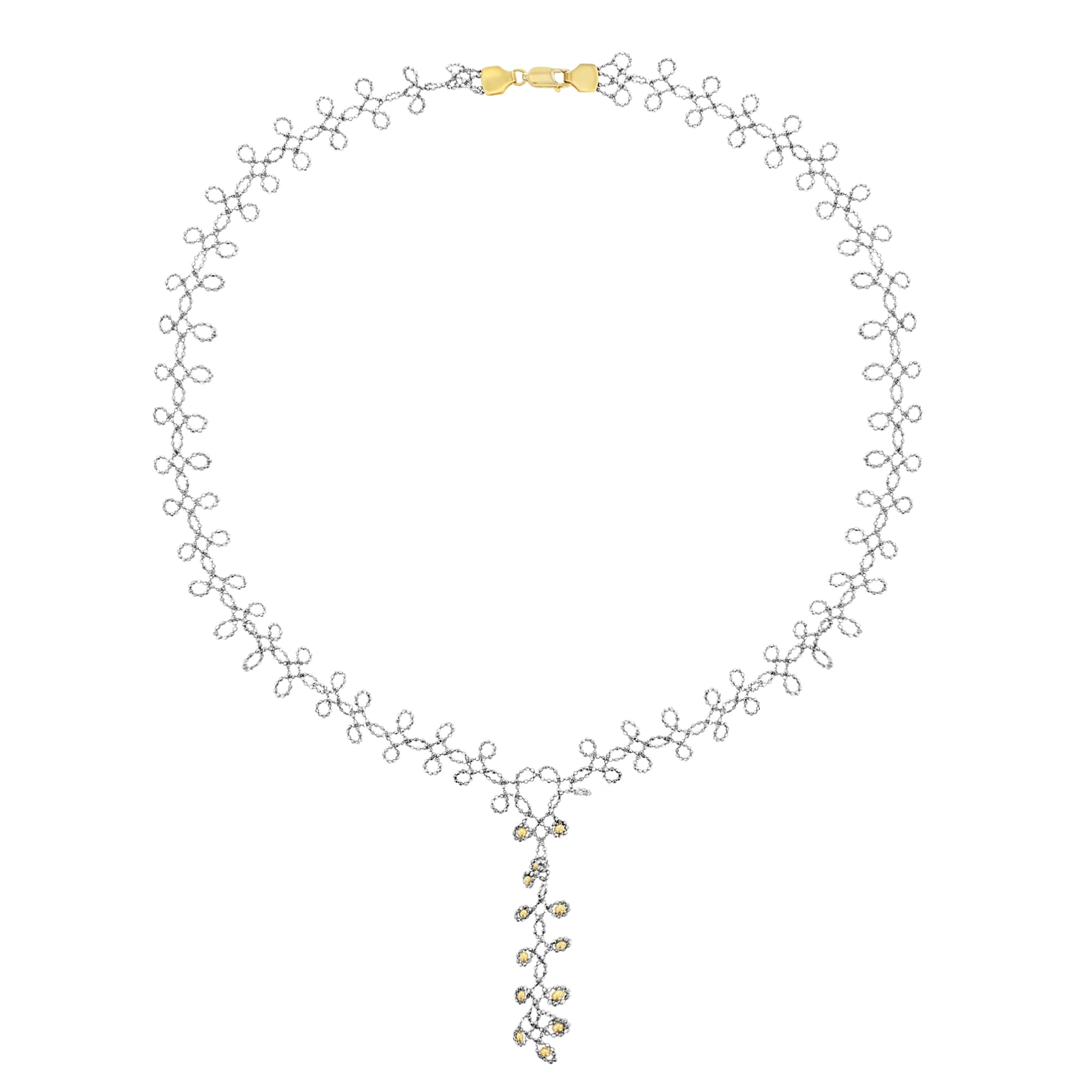 Gold Beaded Leaf Drop Necklace 14k Yellow & White Gold