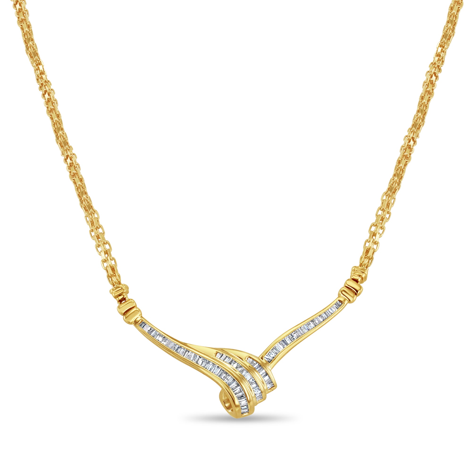 Collier en forme de « V » avec diamants baguettes et épis de blé