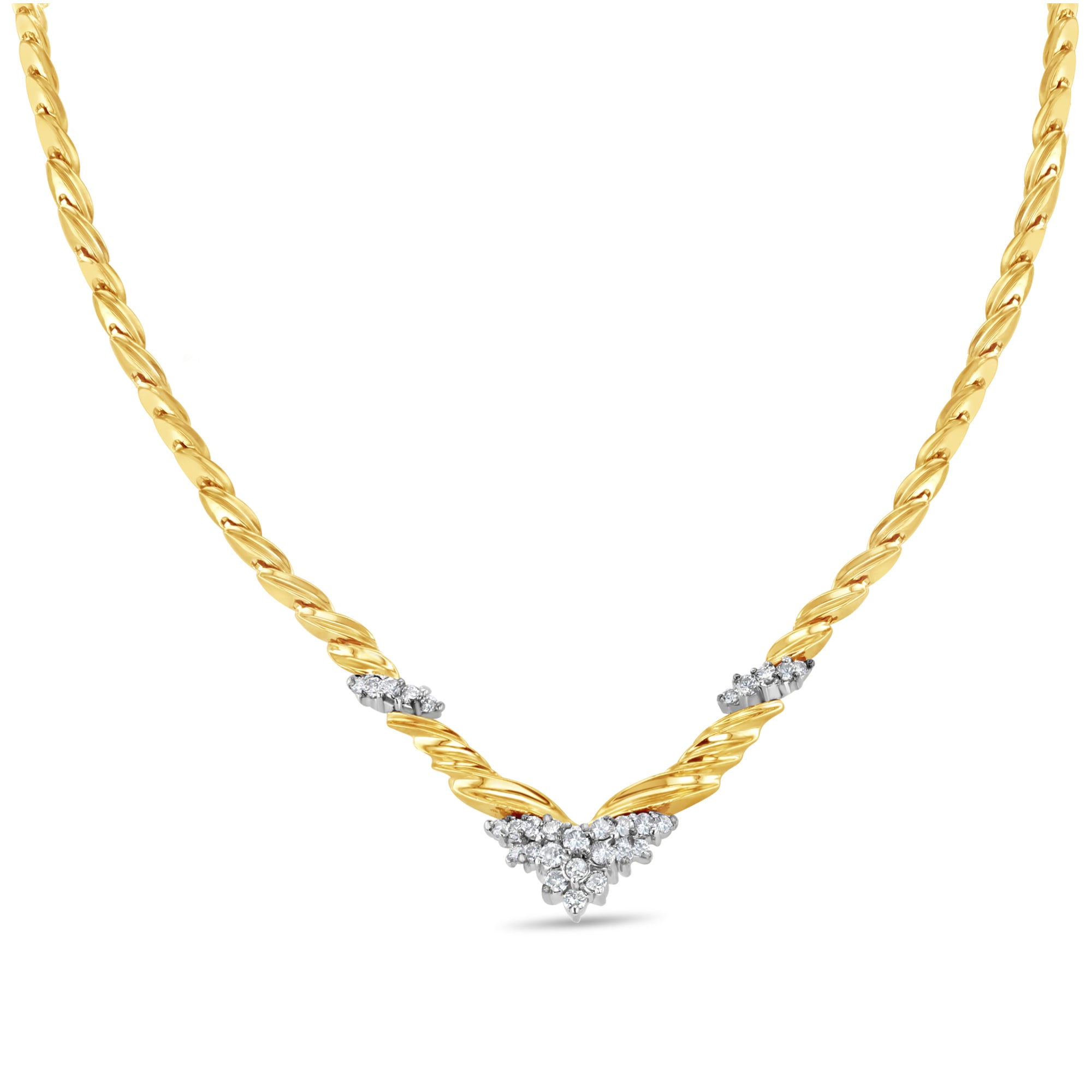 'V' Shaped Two-Toned Diamond Vintage Style Necklace